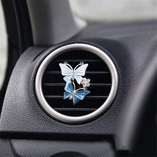 Vista 4 de 1 pieza de clips para ventilación de aire de coche, lindo clip de ventilación de coche con doble mariposa y diamantes de imitación, difusor