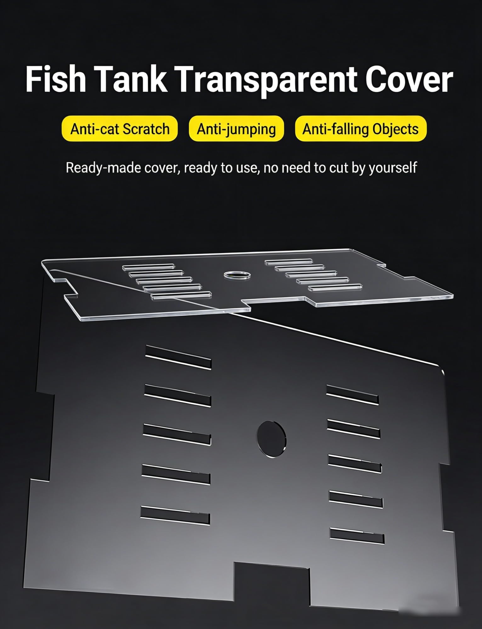 Generico Copertura for Acquario in Acrilico Trasparente con Rete Anti-Fuga e Porta for Il Cibo - Coperchio Universale for Acquario - Previene i salti e scoraggia i Gatti(50x27cm/19.7x10.6in)