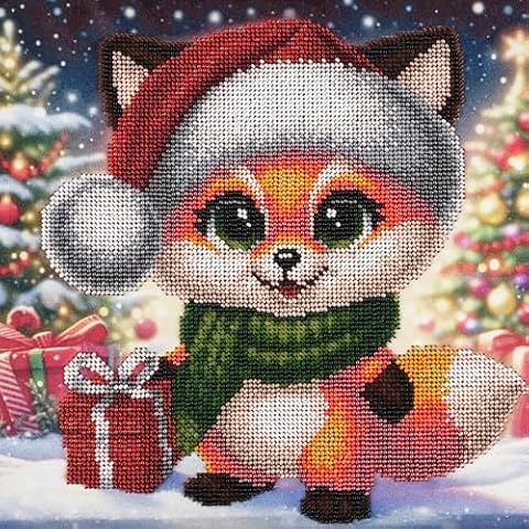 AllAboutEmbroideryUA Bead Embroidery kit Christmas Fox Cub DA-1107 Beaded Cross Stitch Christmas Beadwork Needlework kit Cover