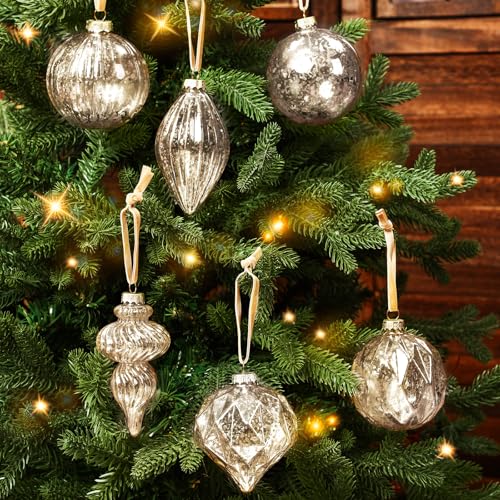 Civaner Set of 6 Silver Mercury Glass Christmas...