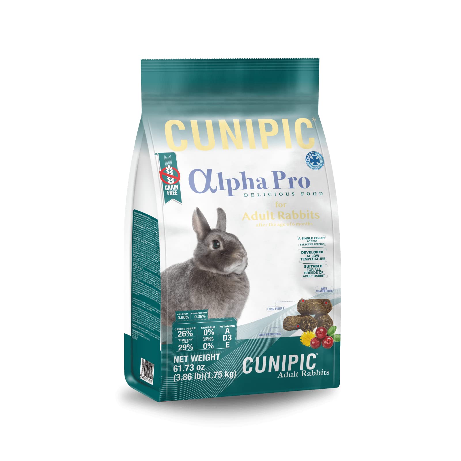 CUNIPIC 1,750 kg. (4 uds Alpha Pro Comida Conejo Adulto 1,75KG, Negro, 1.75 kg (Paquete de 1), 1750