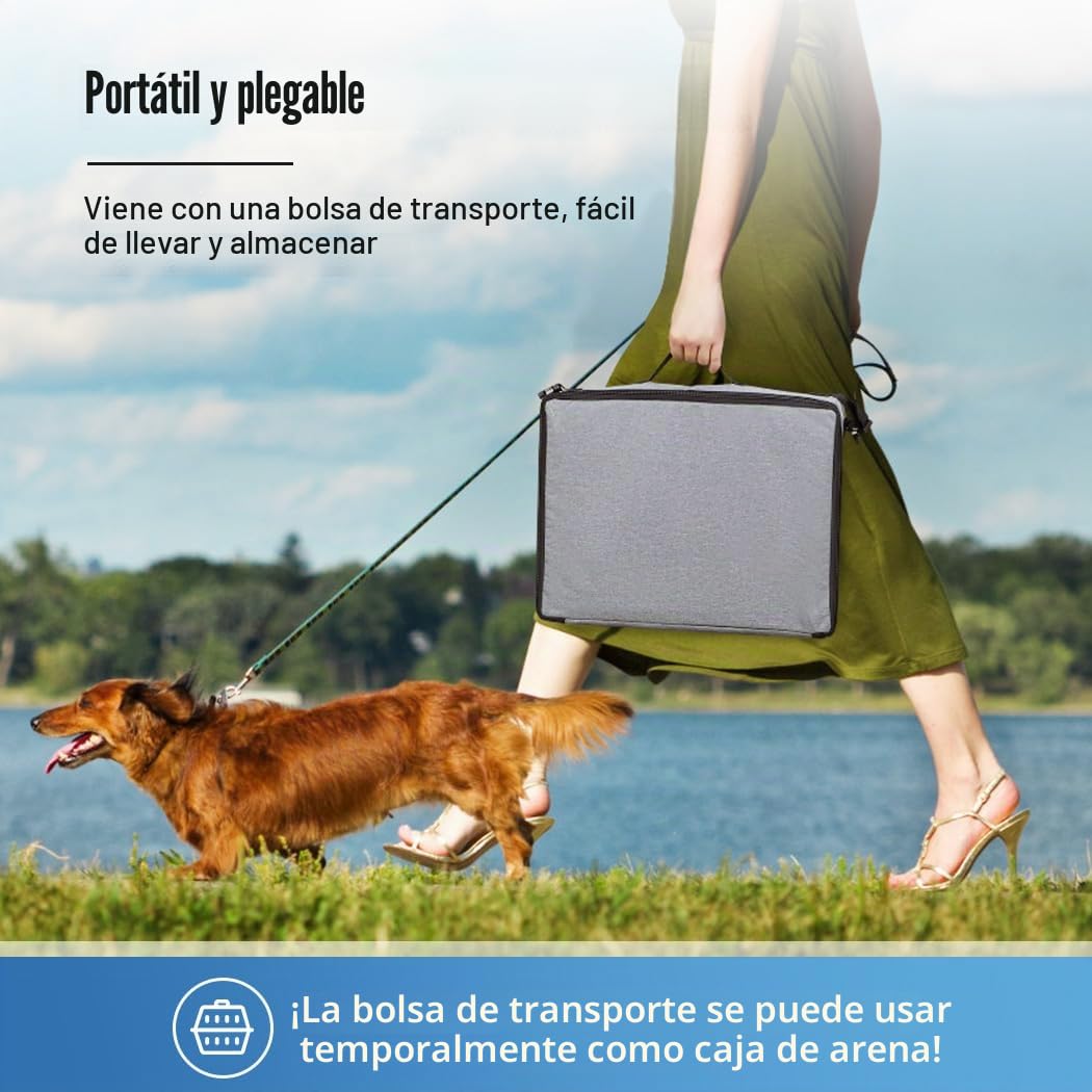 Lekeinchi Caja de transporte para perros 2 en 1, para mascotas medianas, caja de transporte plegable para gatos con marco de fibra fuerte, caja de arena para gatos, 2 cuencos, 2 alfombrillas para