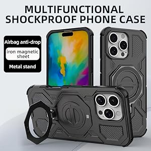 ALLINBOY for iPhone 16 Pro Max Case, Magnetic with Stand Ring Holder Kickstand Military Grade Drop Protection Heavy Duty Rugged Shockproof Phone Case Bumper Non-Slip, Black