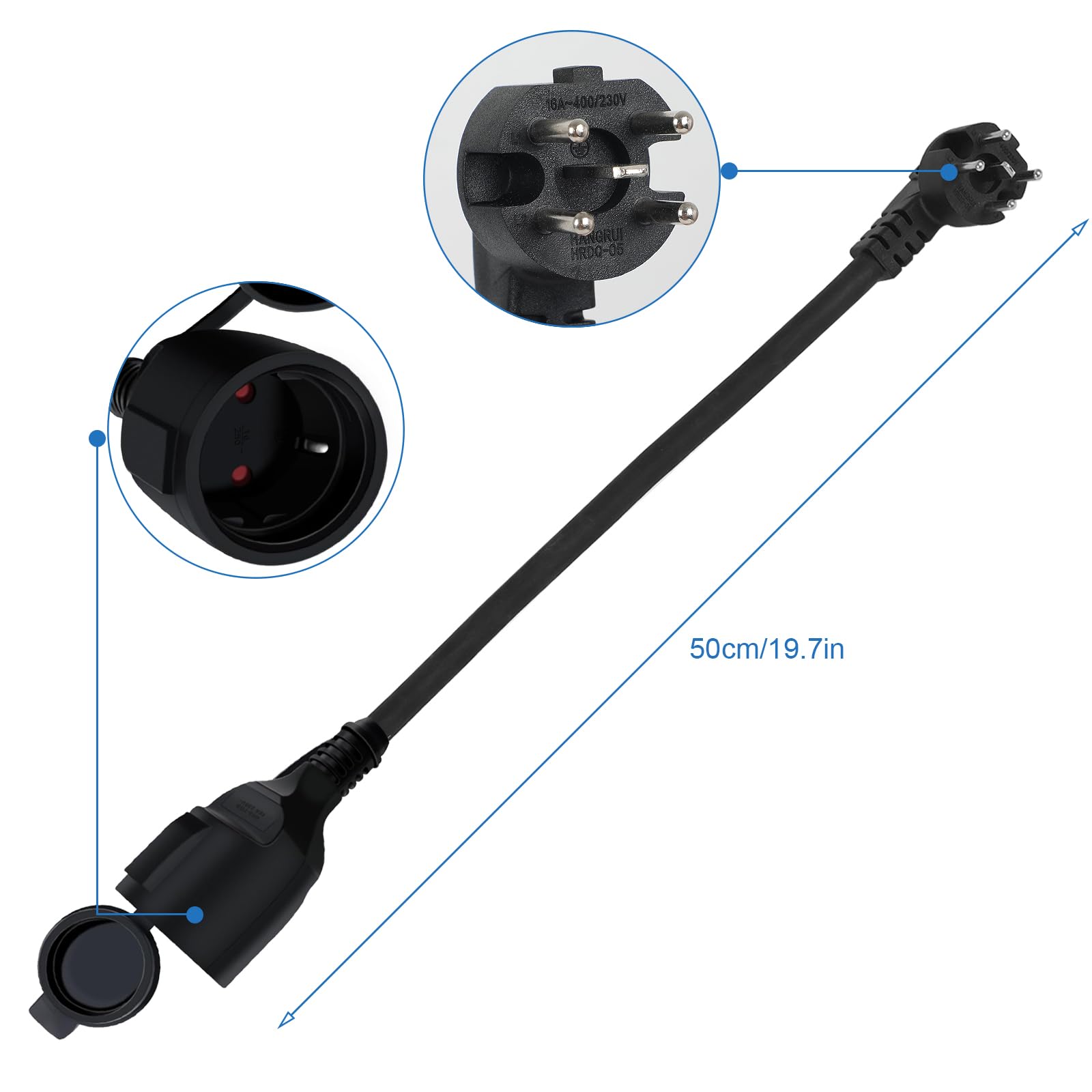 Adapter Perilex 16 A wtyczka kątowa na złącze Schuko, H07RN-F3G 2,5 mm², przewód gumowy, wtyczka adaptera prądu silnego