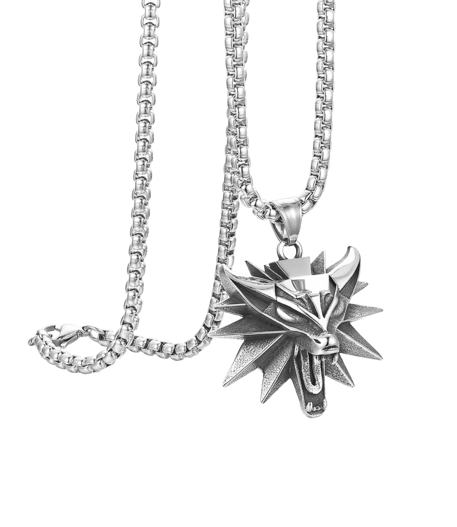 Witcher Wolf Men Pendant with Pure Stainless Steel Box Chain-image-8