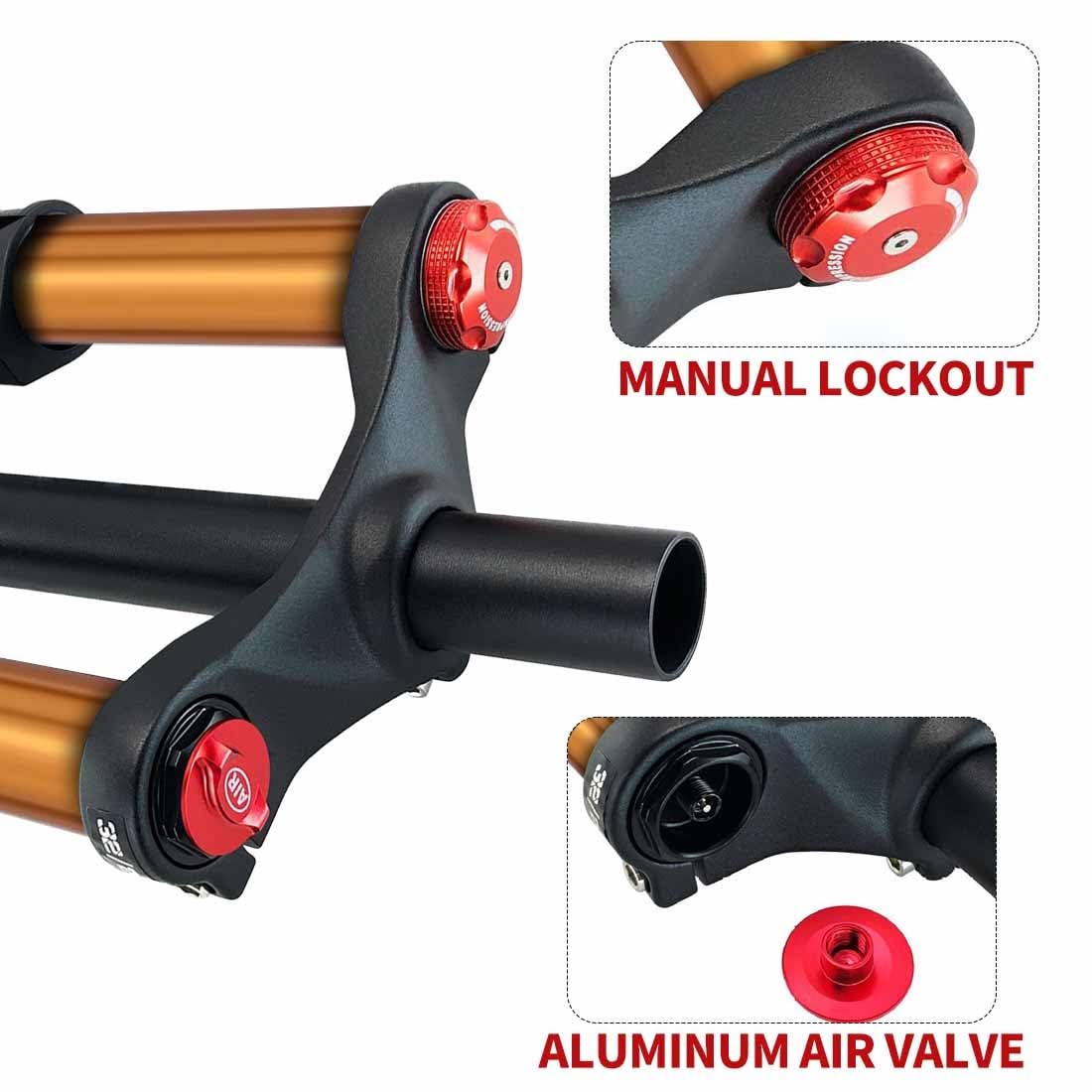 Widelec rowerowy 26/27,5/29" MTB Double Shoulder widelec z hamulcami tarczowymi DH/AM/FR 1-1/8" rura prosta magnez+stop aluminium skok sprężyny do 180 mm 9 * 100 mm QR