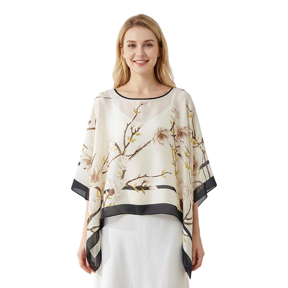 Women Beach Cover Up Elegant Floral Wrap Shawl Loose Fit Silk-touch Polyester Cover Up Shawl for Dress, Beach, Evening Wear,Party, Hand Wash Only