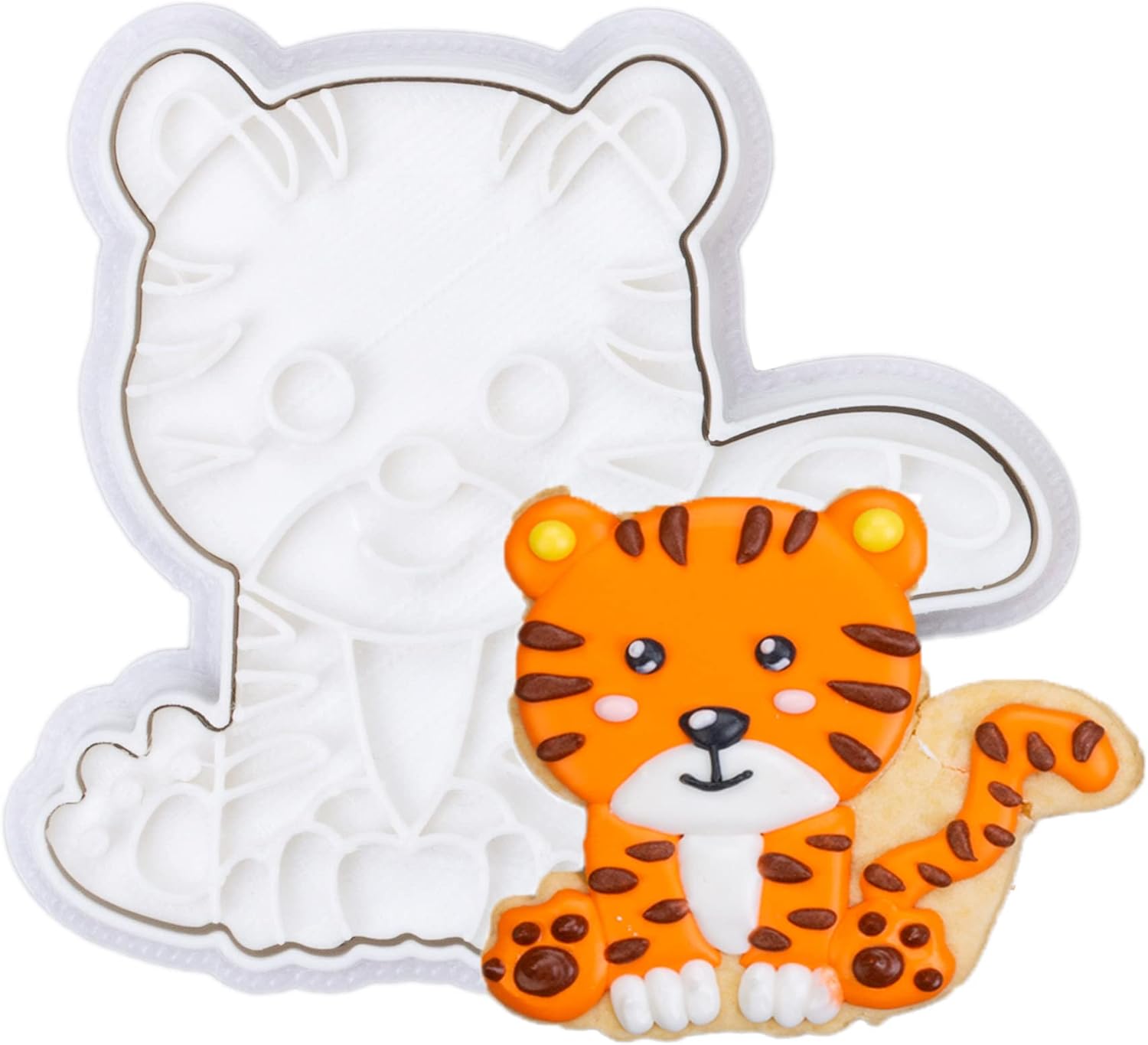 Flycalf Animal Cookie Cutter Tiger with Plunger Stamps