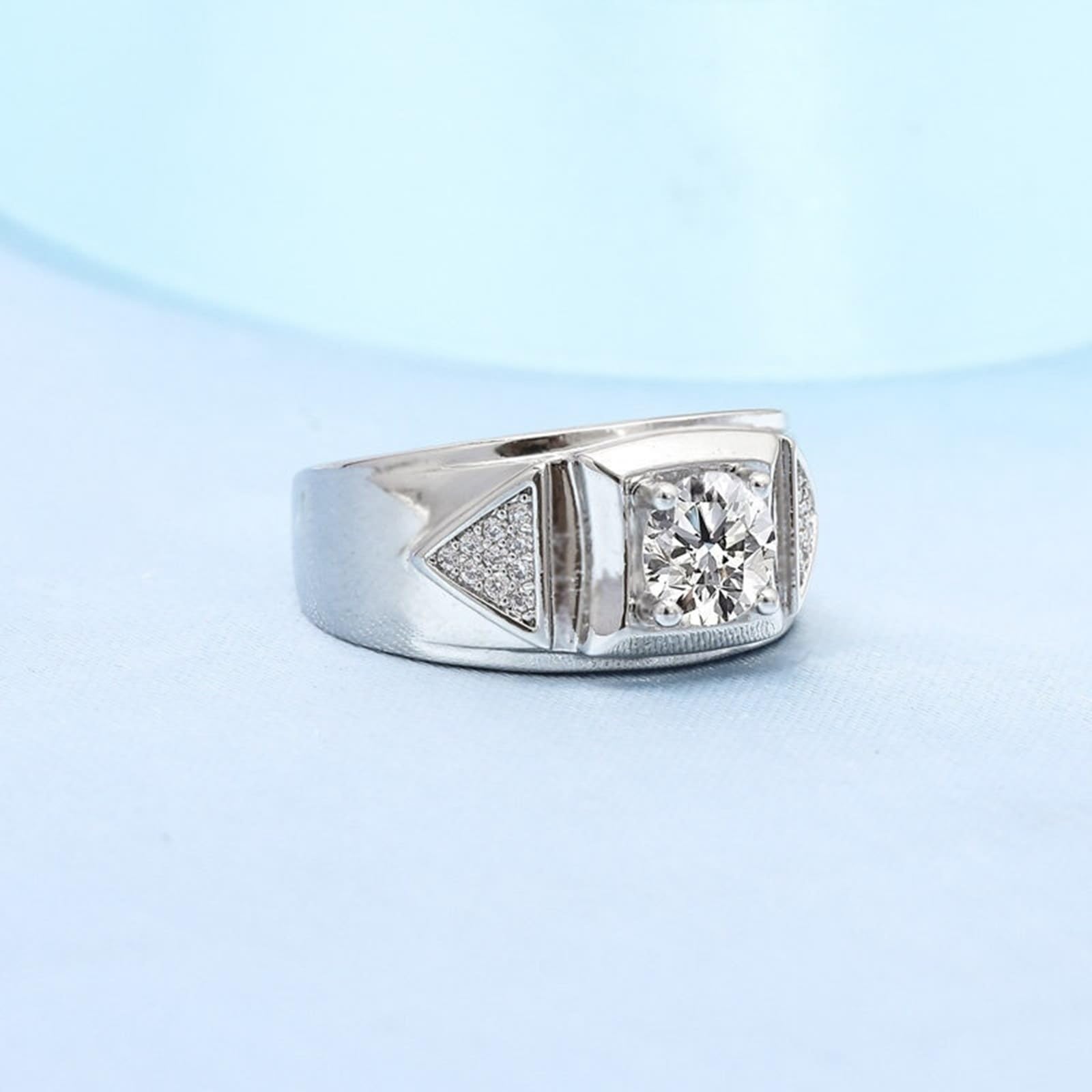 Wycian Męski różowy pierścionek z białego złota pierścionek damski 18K diament laboratoryjny szeroki trójkątny 4 bolce 1 ct cyrkonia rozmiar N 1/2 moda dla dziadka biżuteria urodzinowa