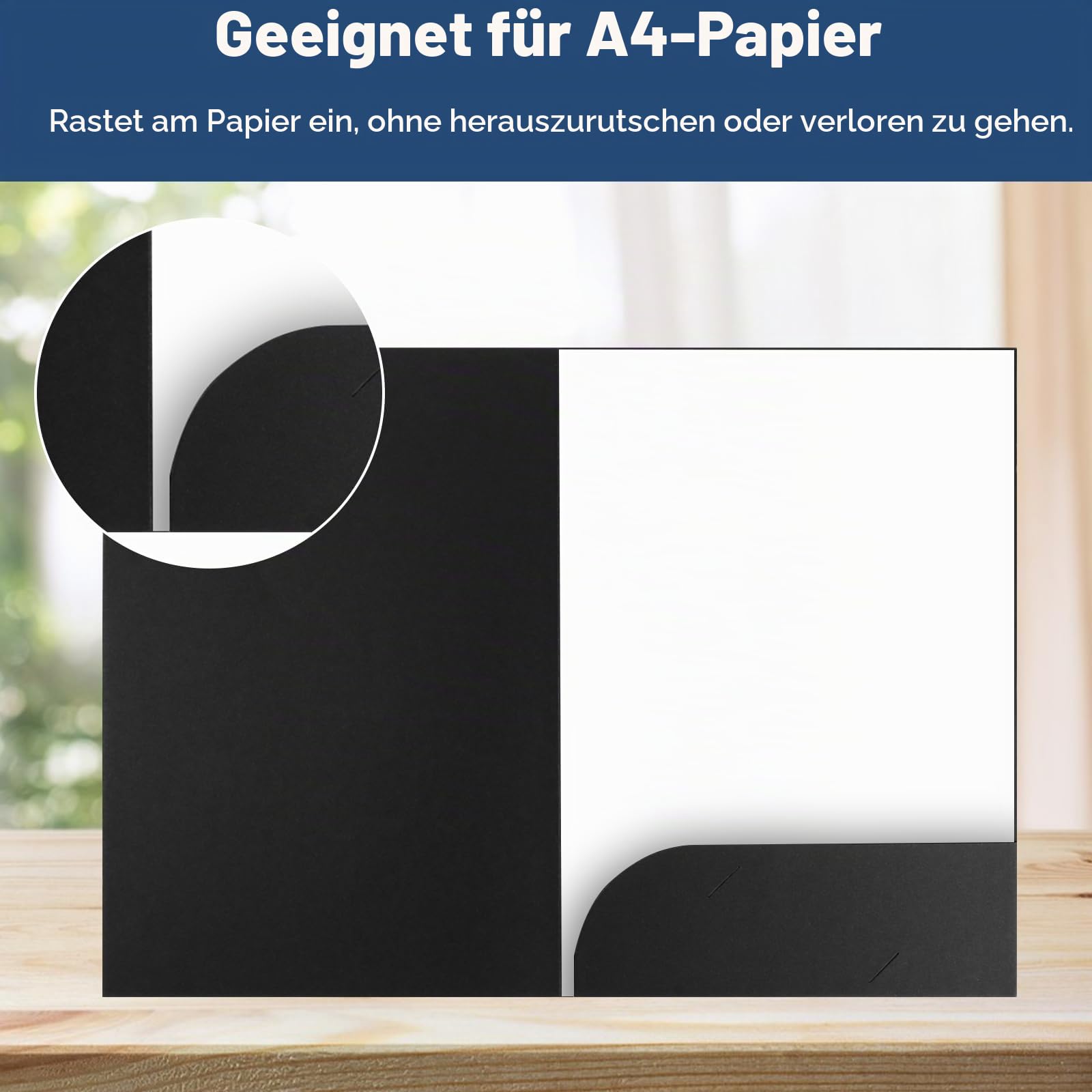 CYEER 50er Set Präsentationsmappe A4 Schwarz – Hochwertige Dokumentenmappe aus Karton mit Visitenkartenschlitz – Elegante Sammelmappe für Business, Angebote, Bewerbungen & Projekte