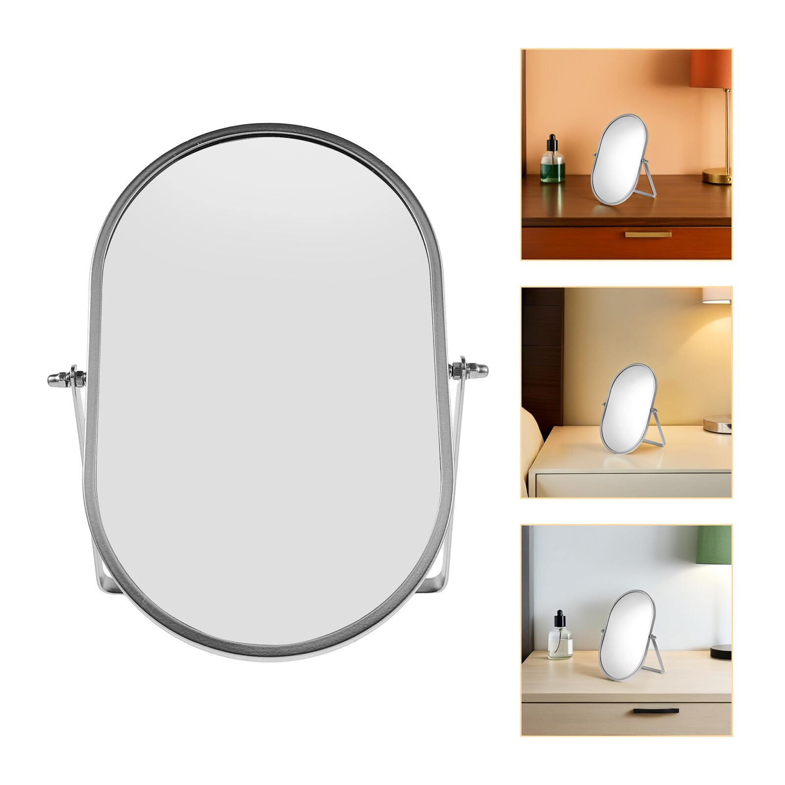 Espejo de Maquillaje Plegable de Escritorio Plateado Grande, Espejo Portátil para Tocador y Dormitorio Base Estable y Ángulo Ajustable, Adecuado para Viaje y Cuidado Personal