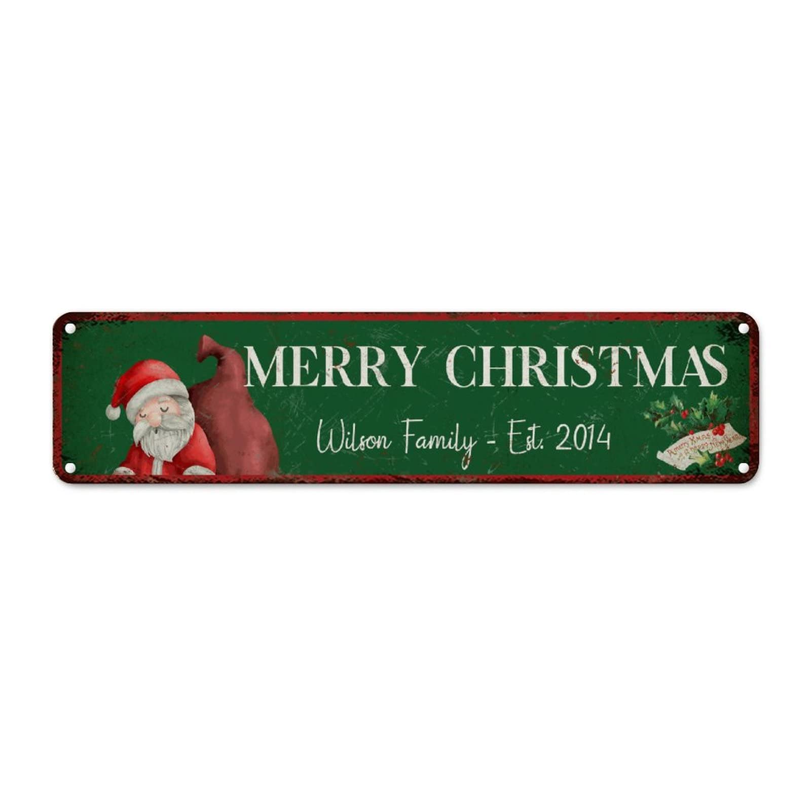 Panneau en métal vintage Merry Christmas Santa plaque aluminium vert pour porche 61 cm