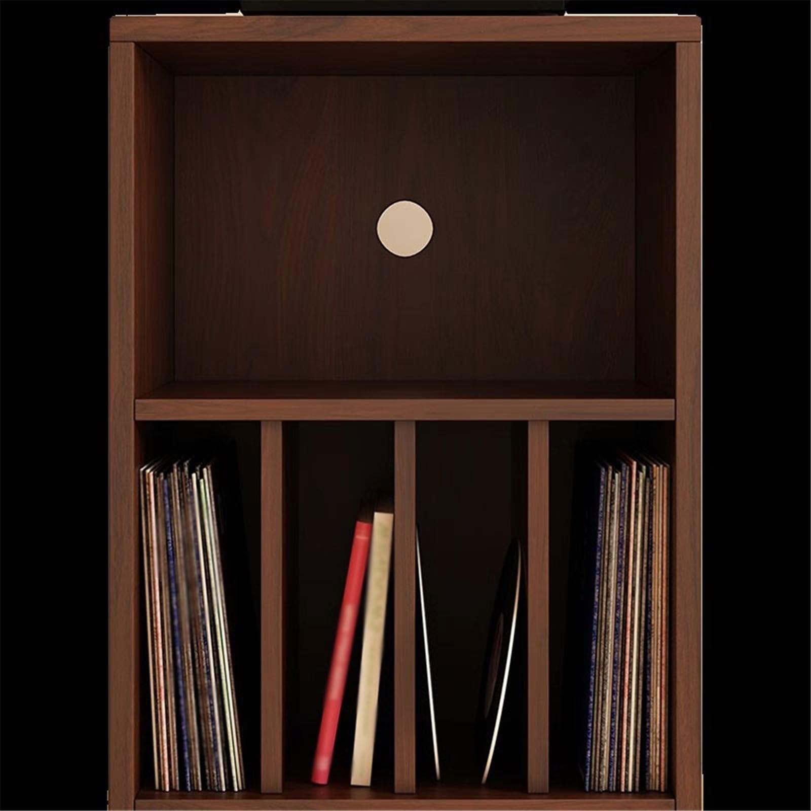 Rack per dischi Mobiletto basso in legno for dischi in vinile con cassetti, espositore portaoggetti(Nero)
