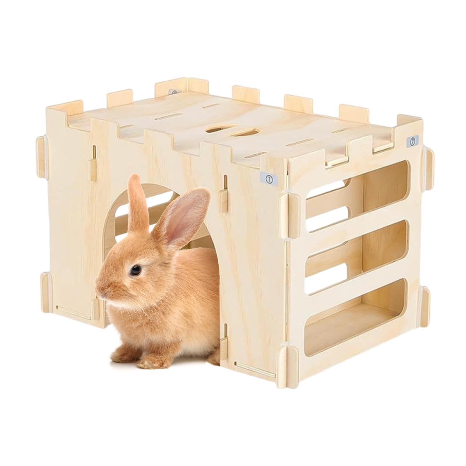 Casetta per Conigli in Ambiente Interno | Nascondiglio Rimovibile per Piccoli Animali | Castello in Legno per Cincillà e Conigli - Recinto per Cincillà e Ricci da Giardino ed Interno