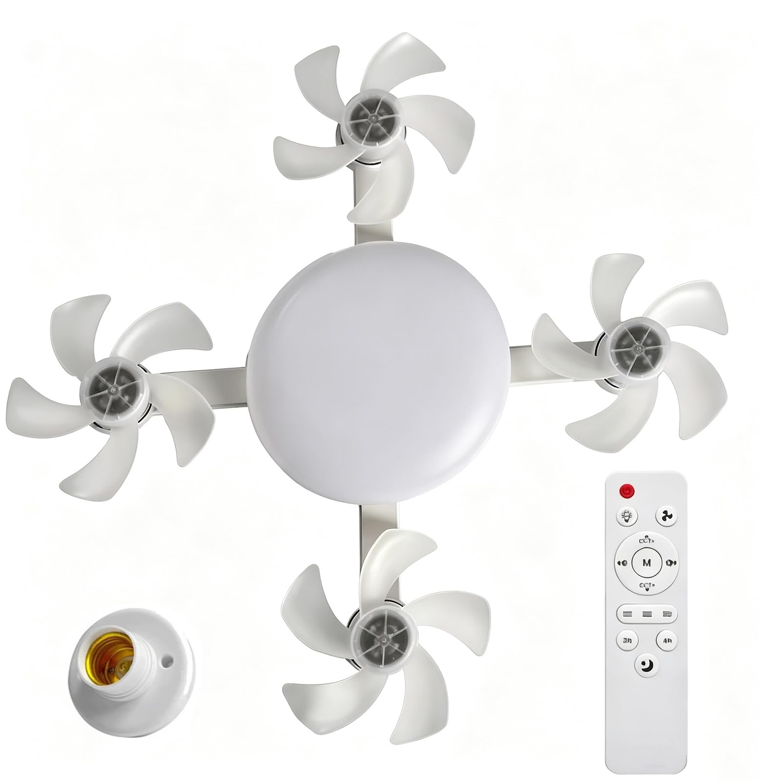 E27 Socket Fan Light Screw In 4 Blades Ceiling Light Modern Remote Fan