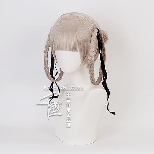 Miniatura 5 de SYIBOO Anime Kakegurui Kirari Momobami 35cm Short Wigs Gray Braids Styled Clip on Cosplay Wig+ Wig Cap