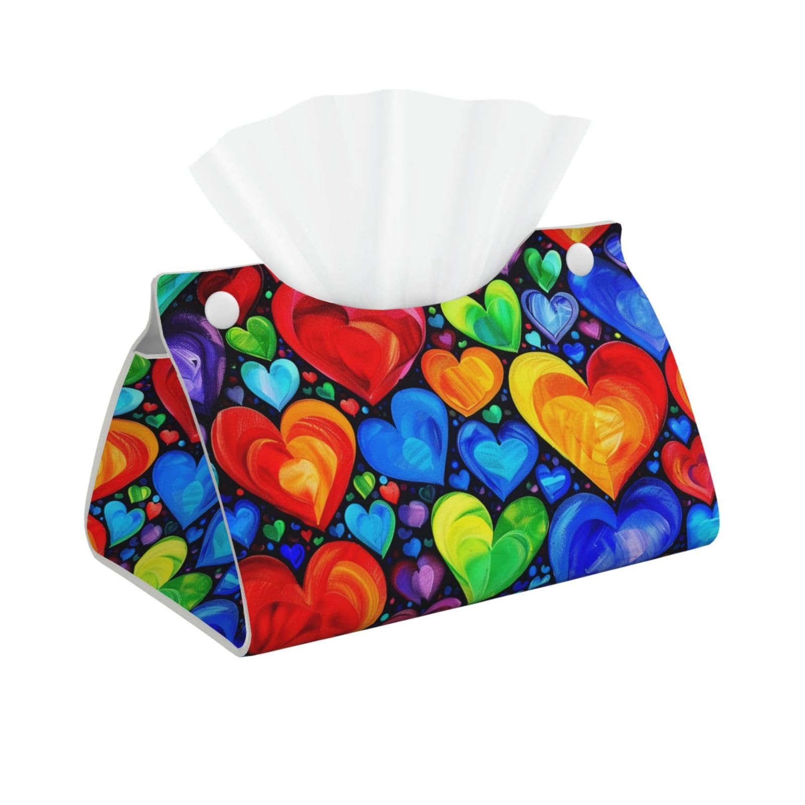 Rainbow Hearts Print Tissue Box Cover Foldable Tissue Storage Box Leather Tissue Cube Box Holder for Living Room Bedroom Office Car Home Decor