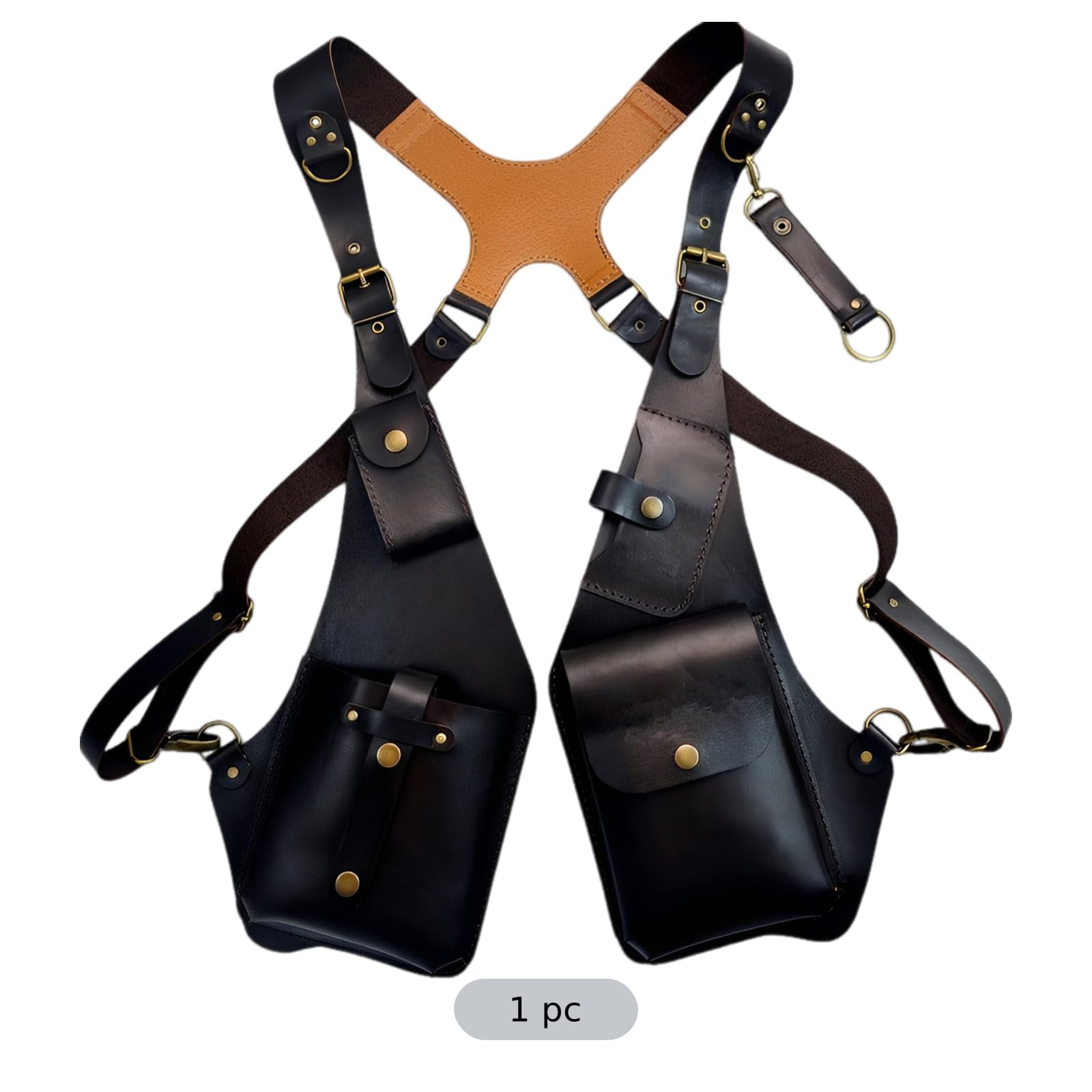 Verstellbare Unterarmtasche, PU-Leder-Schultertasche mit diebstahlsicherem Gurtzeug, Vintage-Achselweste für Damen und Herren, Mehrfächer und Y-Rückenriemen, für Alltag, Reise, Halloween-Cosplay