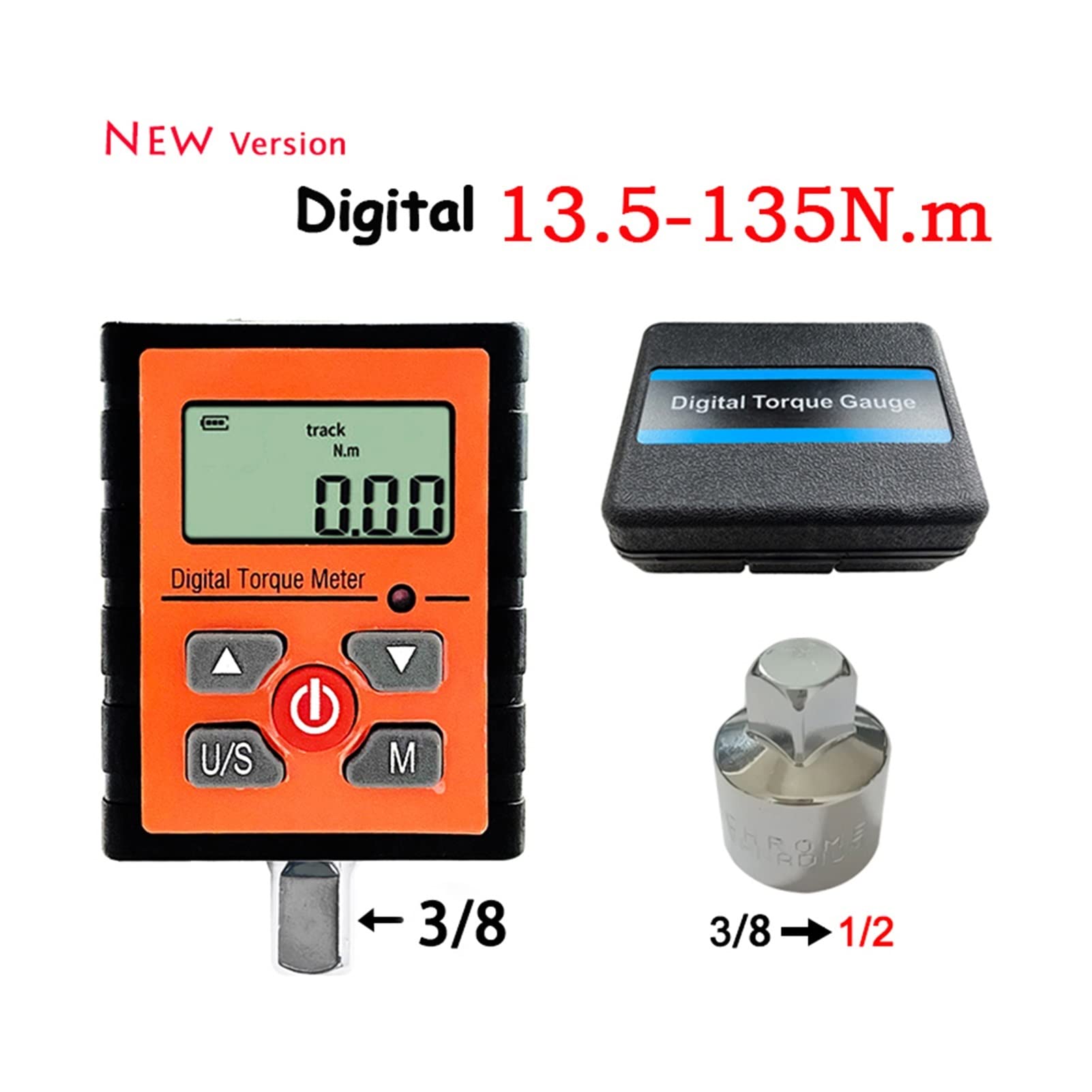 Klucz dynamometryczny, 1/2 1/4 3 / 8QUT Digital Meter Meter Adapter Spark Rower KG Wkrętak Tester wskaźnika Wrench Dorower(New Model 13.5-135Nm)
