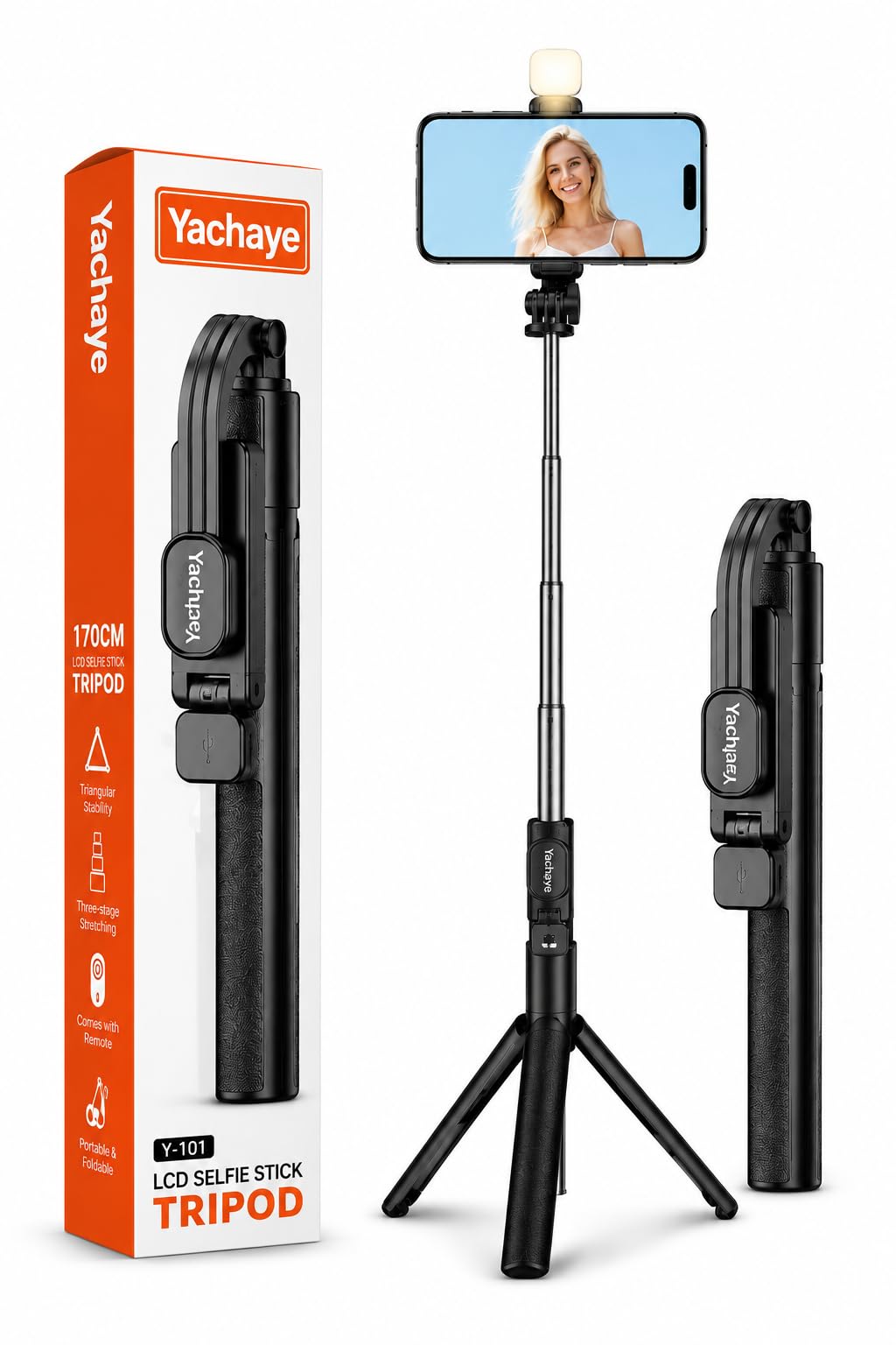 LCD Selfie Stick Tripod with LED Fill Light, 170CM Extendable Phone Tripod Stand, Bluetooth Remote, Foldable Selfie Stick for iPhone Android, Vlogging, Travel, Live Streaming Video Kits-image-15