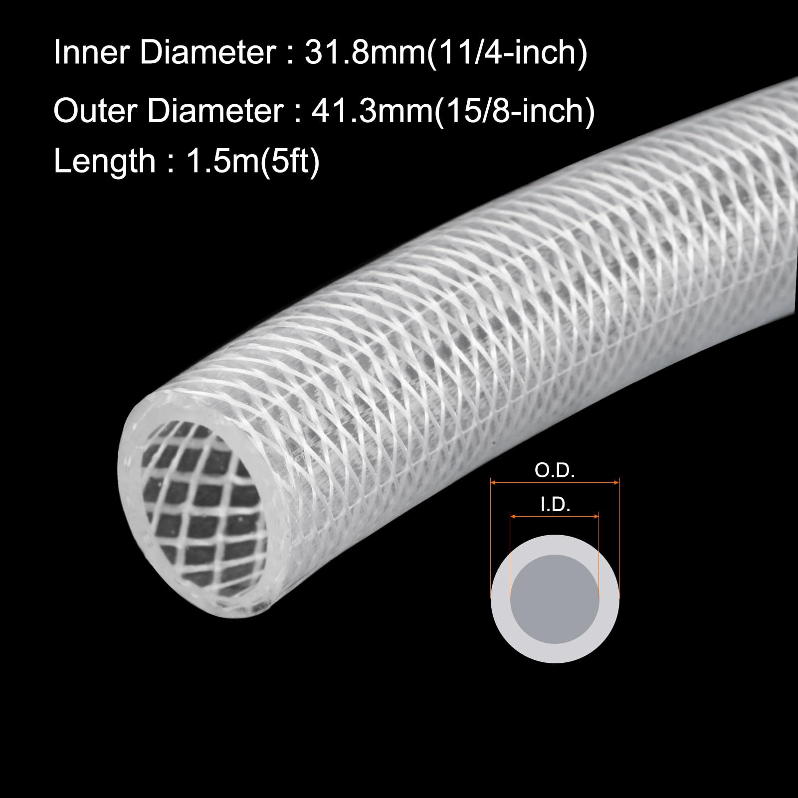 Rebower 5ft 31.8x41.3mm Braided Clear Plastic PVC Tubing High Pressure Flexible Reinforced Vinyl Tube - Image 2