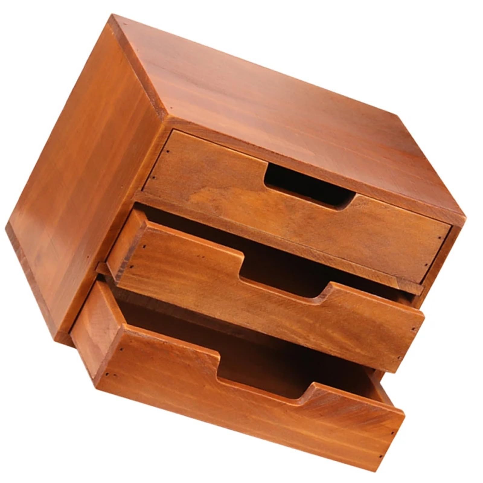 Organizer da scrivania a 3 ripiani, in legno, piccolo cassetto per gioielli, bigiotteria, cancelleria, 25 x 19 x 17,5 cm