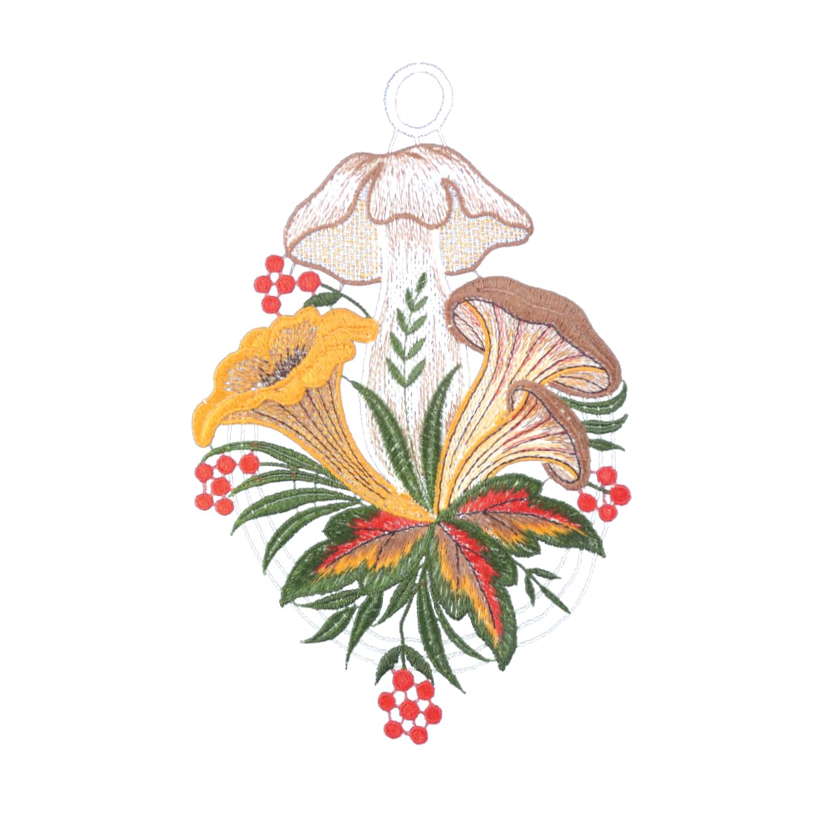 Plauener Spitze décoration de fenêtre champignons colorés broderie 15x24 cm