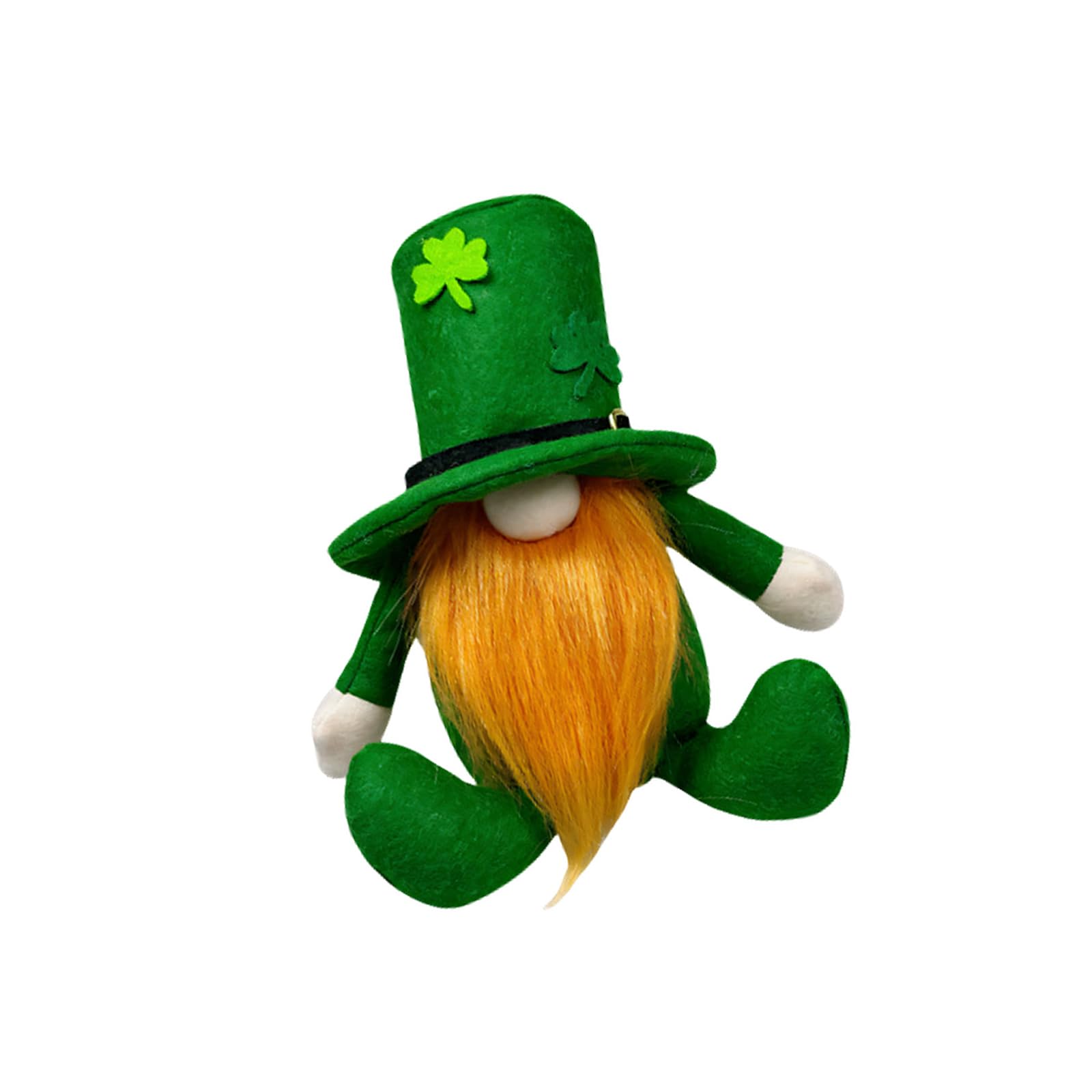 Snorvixre Green Leaves Accent Dwarf Toy Statue Irish Themed Shamrocks Gnomes for Table Decoration Patricks ' s Day Decoration