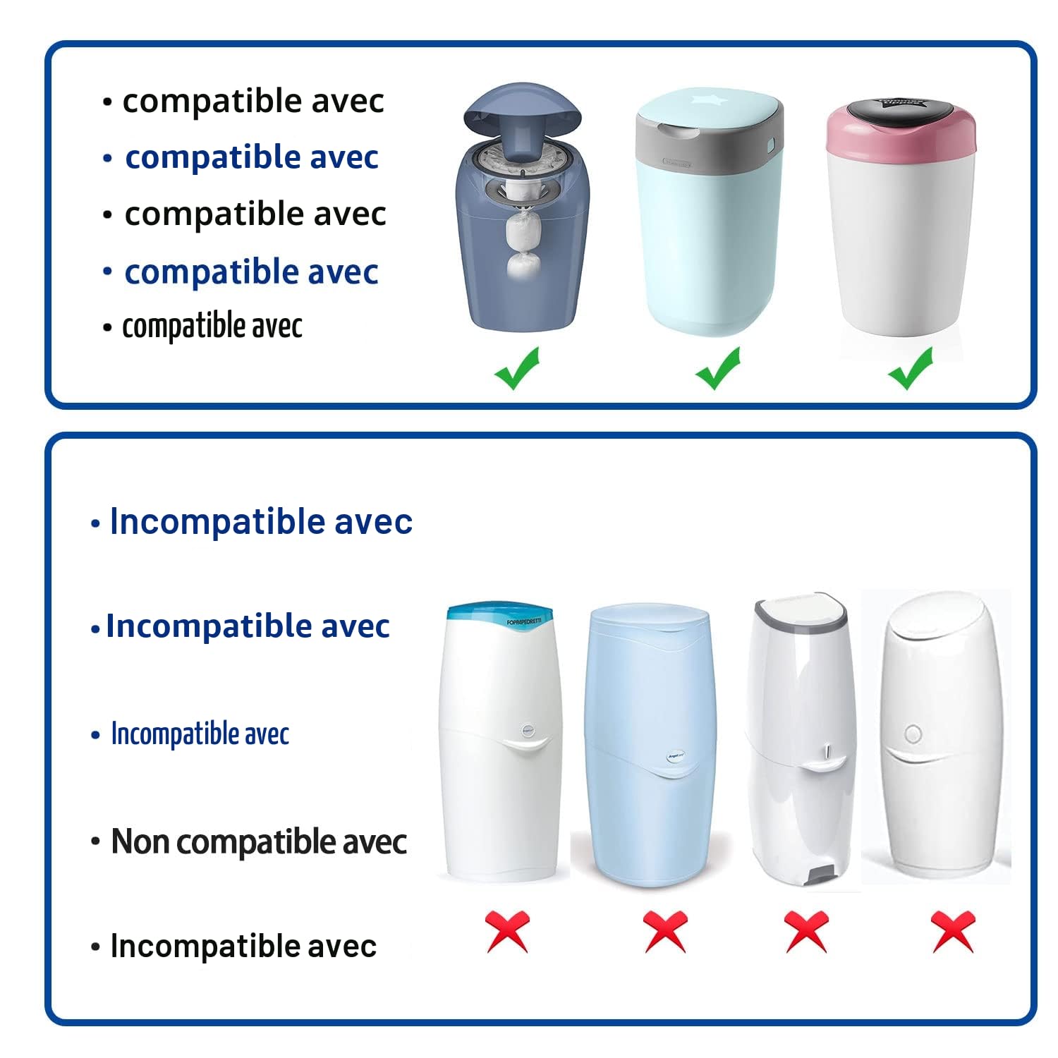 Mom's Aide Recharges de Poubelle à Couches compatibles avec Tommee Tippee Sangenic Tec+Simplee Sangenic + Twist & Click（Lot de 8）