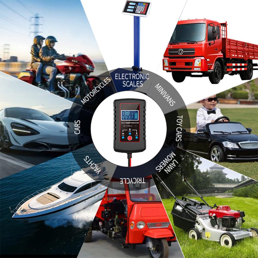 POFET Chargeur de Batterie de Voiture 6 V 12 V Chargeur de Batterie de Moto Intelligent pour Voiture Camion Moto Tondeuse à Gazon Bateau Batteries Marines