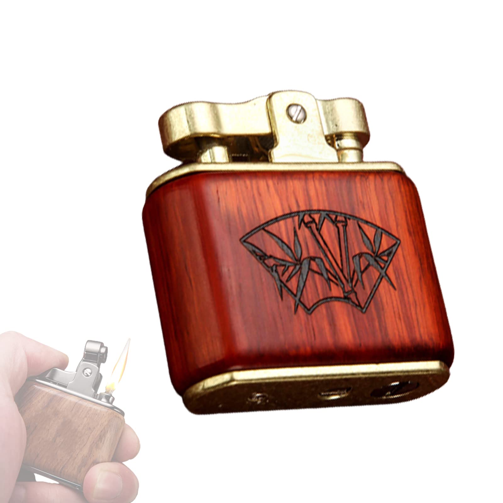 Vintage Kérosène Briquet Flamme Douce Culbuteur Essence Briquet Rétro Coupe Vent Réutilisable Presse à Feu Fumer Accessoires Cadeau pour Hommes,Bamboo