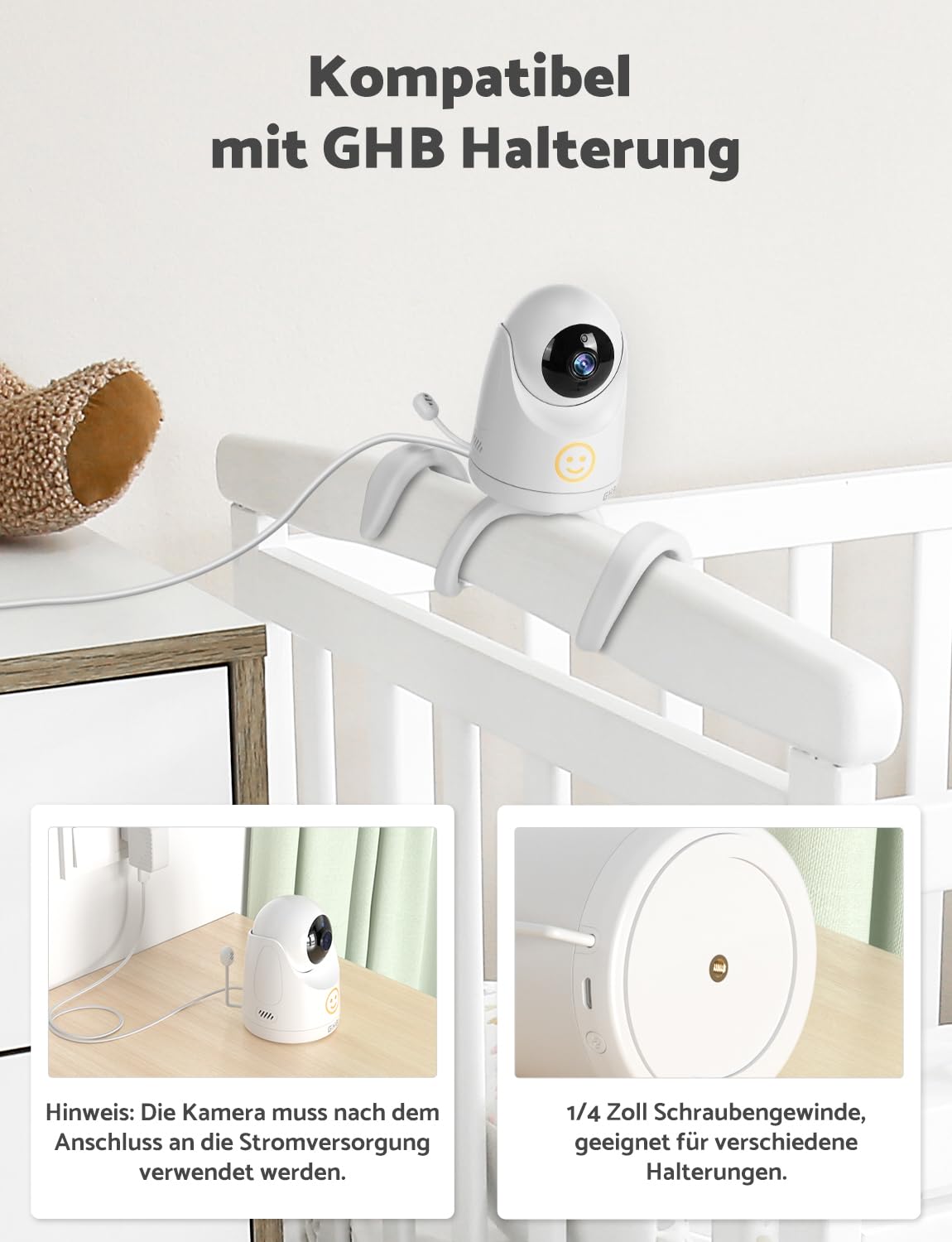 GHB Babyphone mit Kamera 5 Zoll HD 1080P Babyphone 4000-mAh-Akku 7x24 St. im VOX Modus 4xZoom Gegensprechen Nachtsicht Reichweite 300m