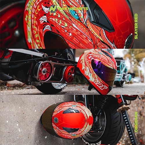 Image of HAX Obsidian Full Face Dual Visor Adult Motorcycle Helmet for Motorbike Street Bike with Pinlock Ready DOT Approved Slayer RED XXL