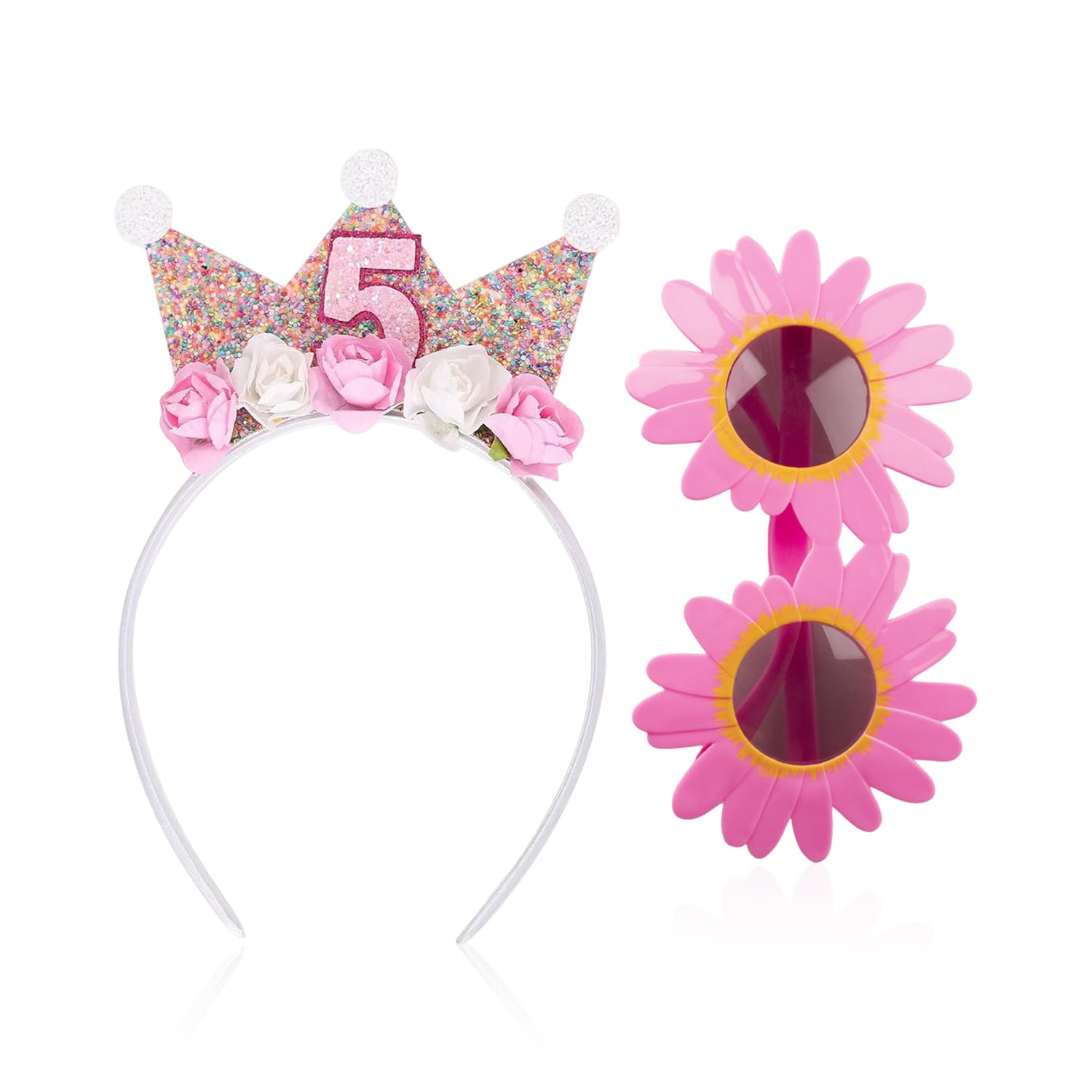 CYNOSURETECH 1 Piece Of 5Th Birthday Crown Headband And 1 Piece Of Birthday Glasses, Birthday Party Accessories, Girls Accessories, Photo Props, Party Supplies