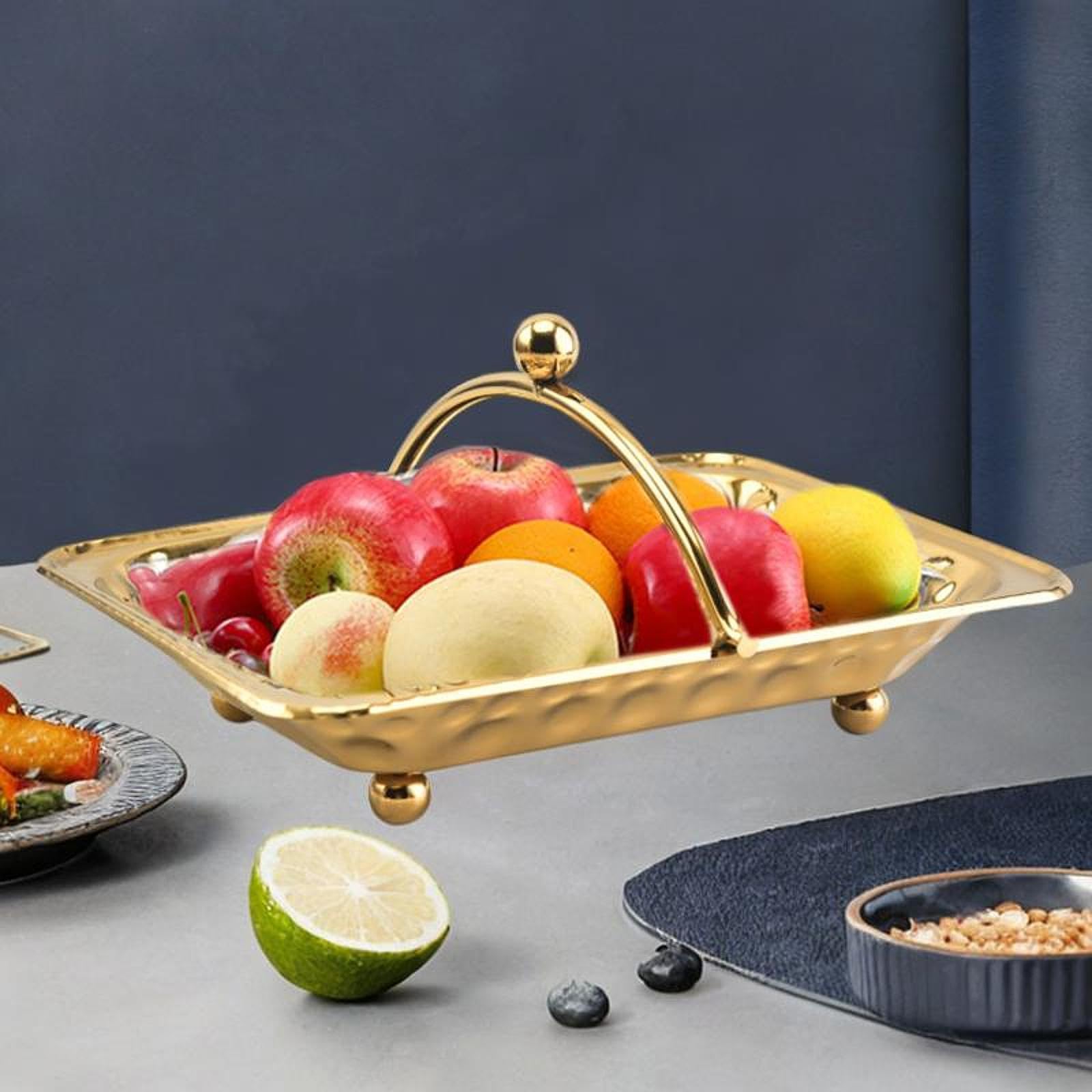 Bandeja de metal para tocador, bandeja de servir de acero inoxidable, fácil de limpiar, bandeja de almacenamiento para toallas de invitados, servilletero para baño de maquillaje (dorado)