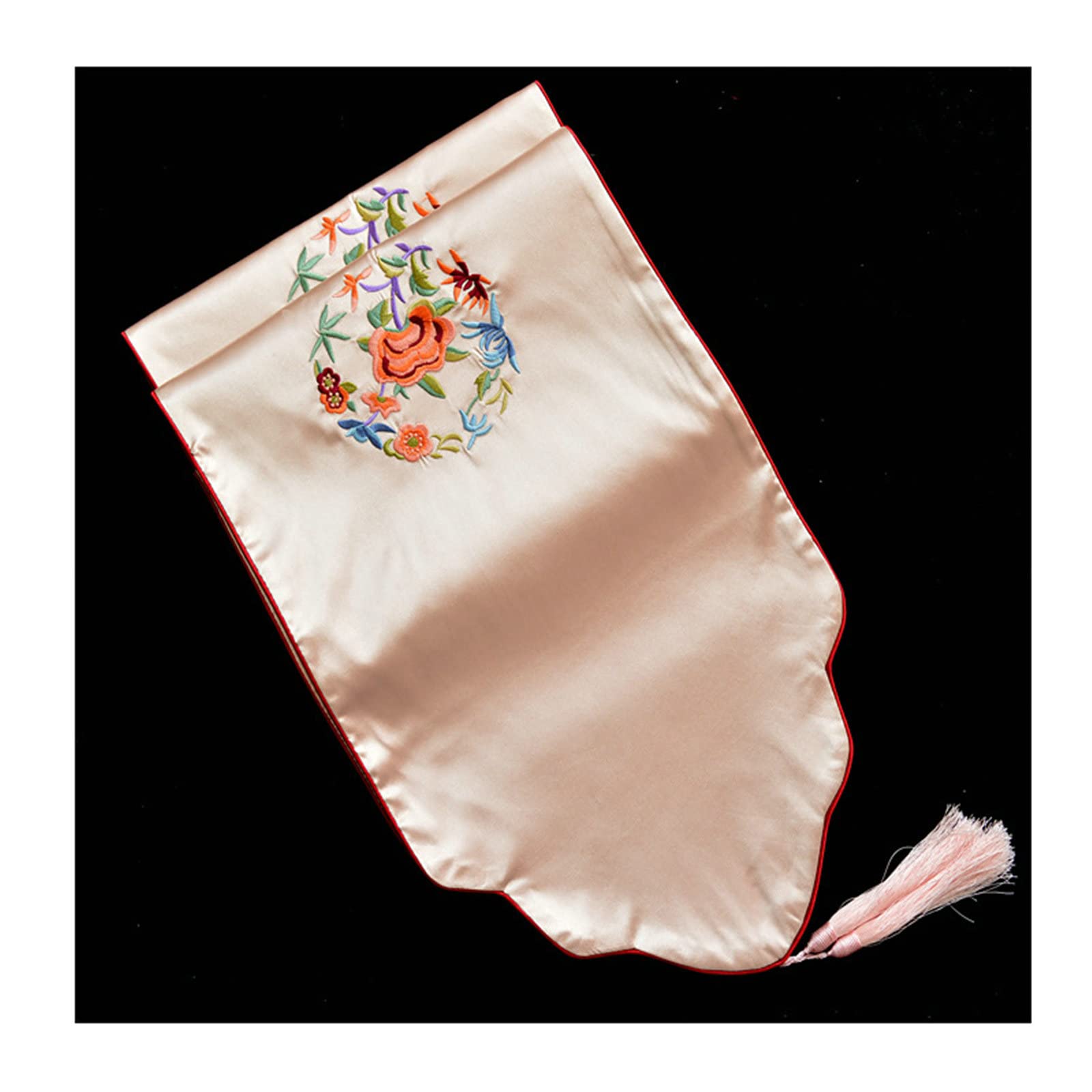 Chemin de table rose WXKAGF 33x150 cm brodé avec pompons - 4