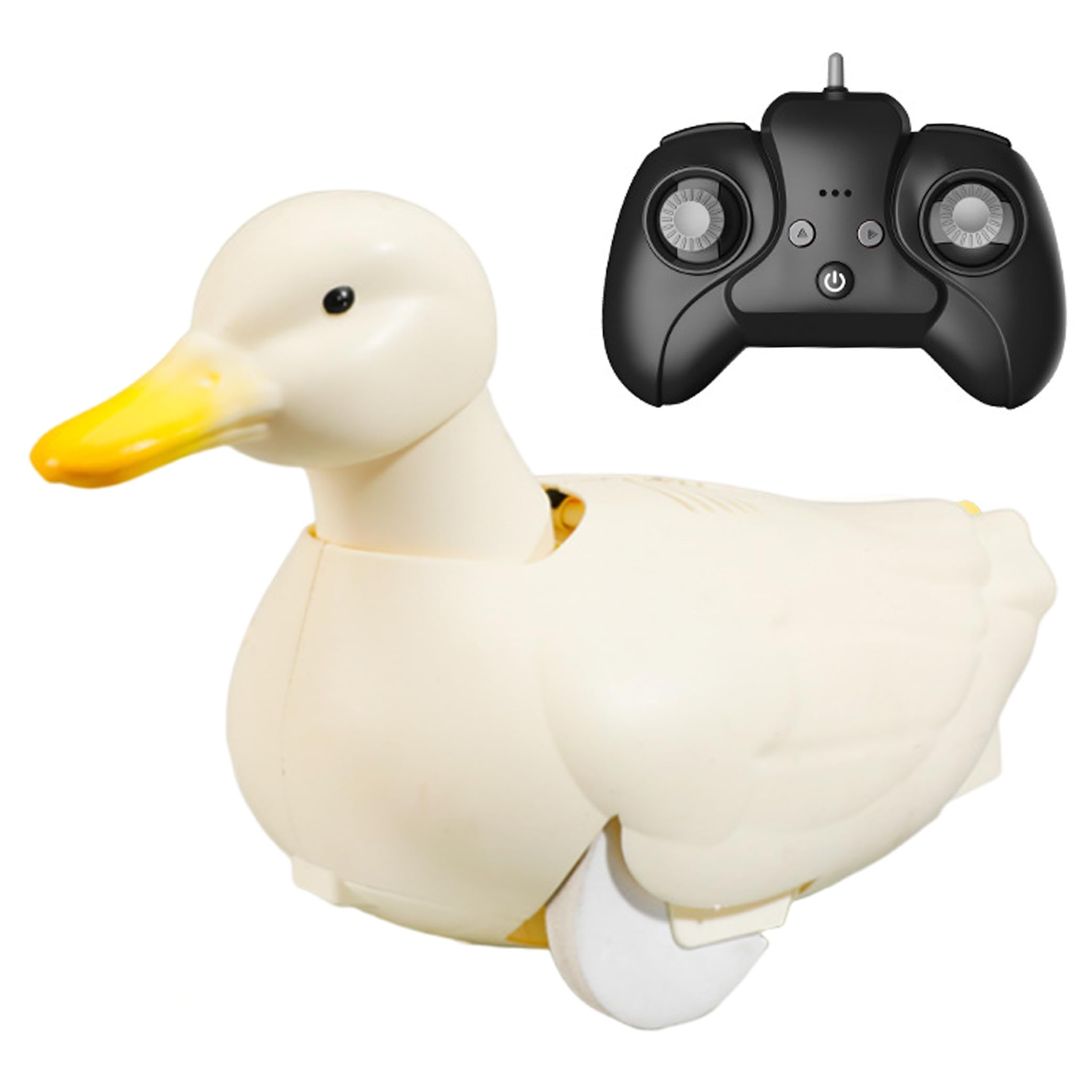 RC Duck Bath Toy, Amphibious Remote Control Duck with 2.4G Steering, 9x4x6in Yellow Boat Toy for Beach Pond Pool Tub, White