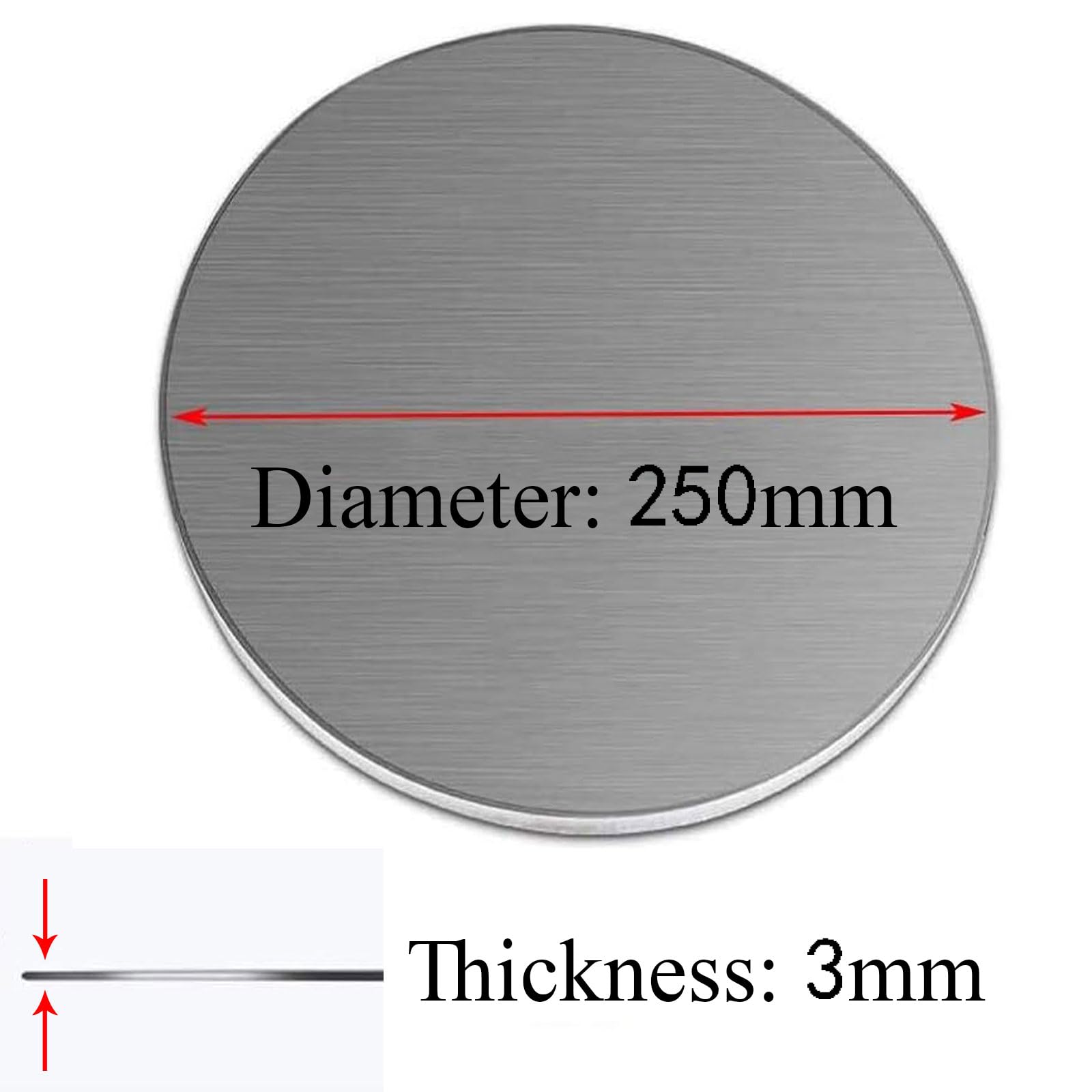 Disques ronds en aluminium 6061, 2 pièces, 3mm d'épaisseur, diamètre 100-300mm, plaques métalliques en aluminium for l'industrie et les projets de bricolage(250mm)