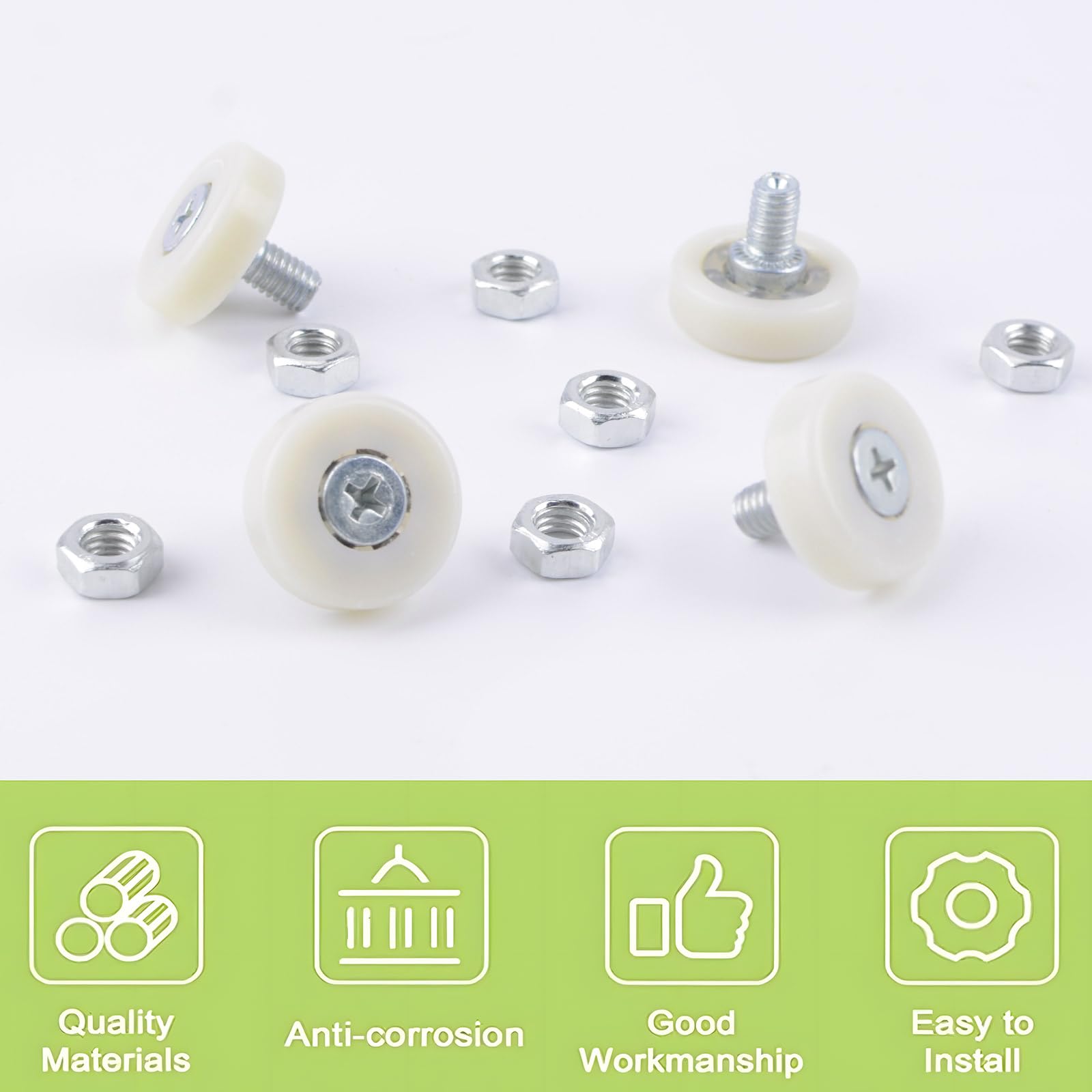 UFURMATE 10Pcs Drawer Rollers POM Plastic Cabinet Drawer Slides Wheels with Nuts Drawer Roller Slide Guides Pulleys for Furniture DIY Replacement Parts (Diameter 22mm) - Image 3