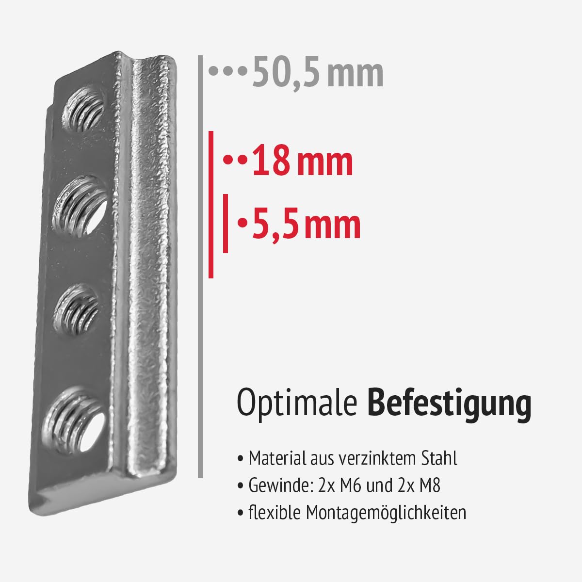 Nutenstein M6/M8 für Airlineschiene | Airlineschiene Fitting im 10er Set | zum Einschieben | Material: verzinkter Stahl | Größe: 50,5x18 x 5,5mm