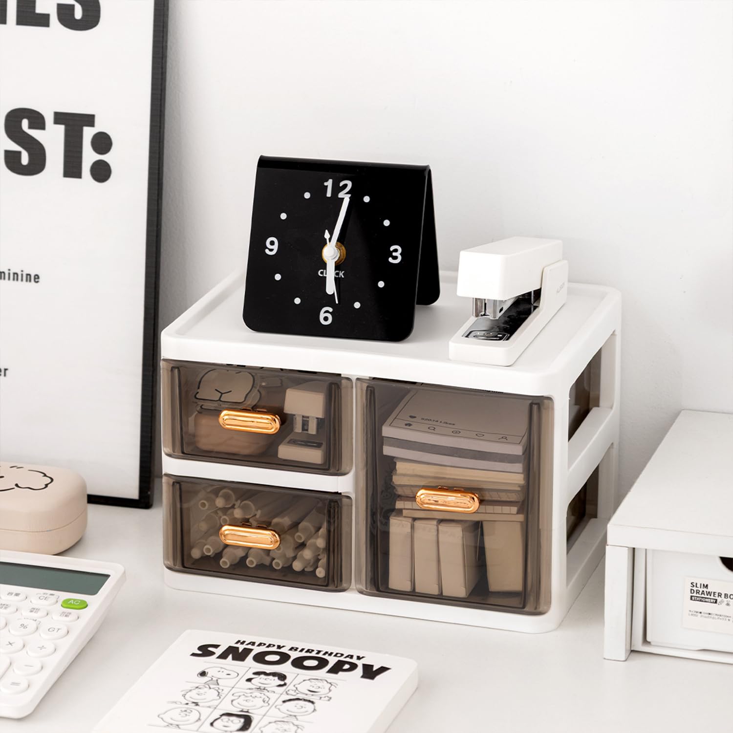 Amazon Basics 2-Layer Desk Drawer Organiser | 23.5 × 17 × 15.4 cm | White | Plastic | 2 Layers with Drawers for Documents & Stationery | Smooth Slide Access | Pack of 1