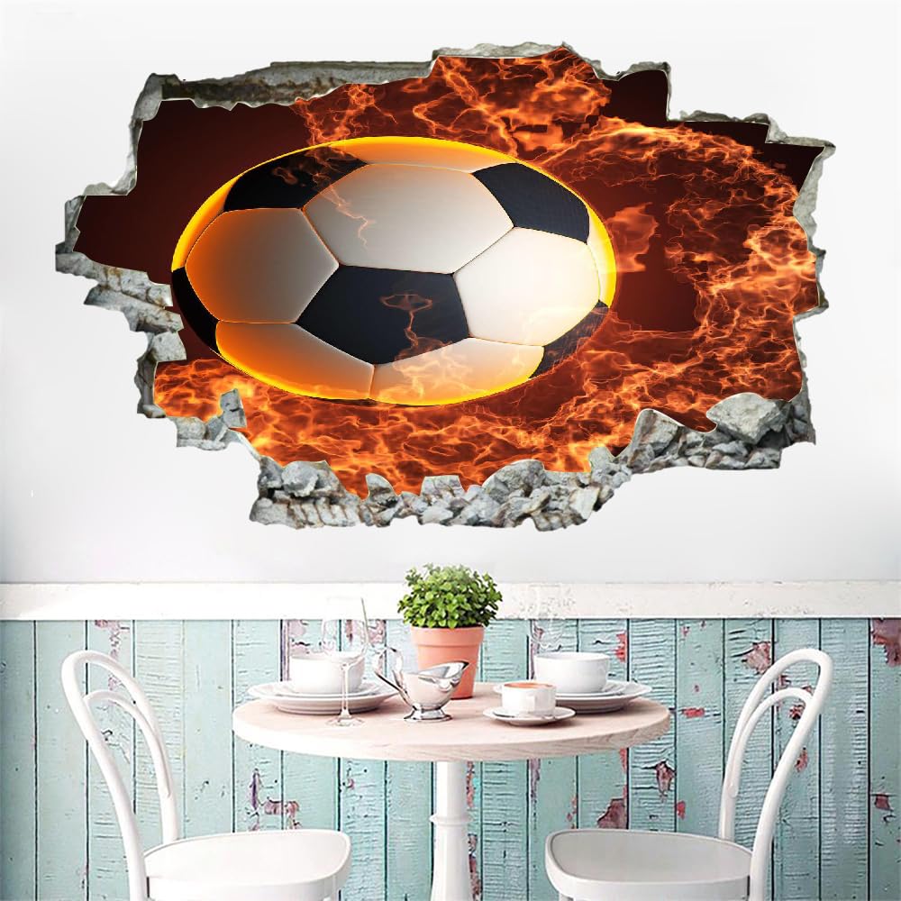 Decalcomanie Da Muro 3D Smashed Art Decor Calcio Tatuaggi Da Parete Wall Stickers Fiamma Rossa Per Ragazze Bambini Adesivo Murale Regalo Per La Casa 120x80cm
