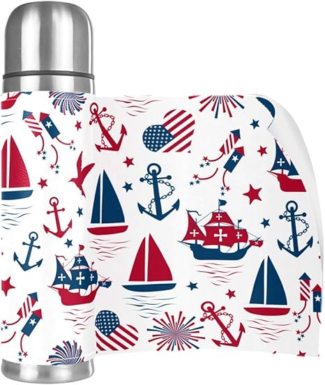 Amazon Carrozza 水筒 蓋付き 魔法瓶 500ml 保温 ボトル 直飲み アメリカ風 船 錨柄 コップ マグ 真空断熱 ステンレス 学生 レディース メンズ 子供 おしゃれ かわいい 水筒 マグボトル オンライン通販