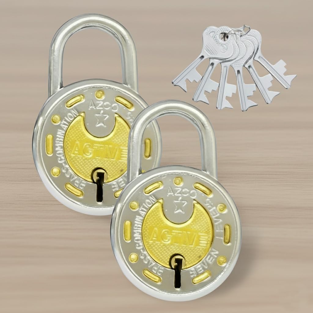 Active Special Small Size 2 Padlocks 6 Same Keys 52MM-7Levers, Double Lock with Silver Chrome Finish(Pack of 2)-image-49