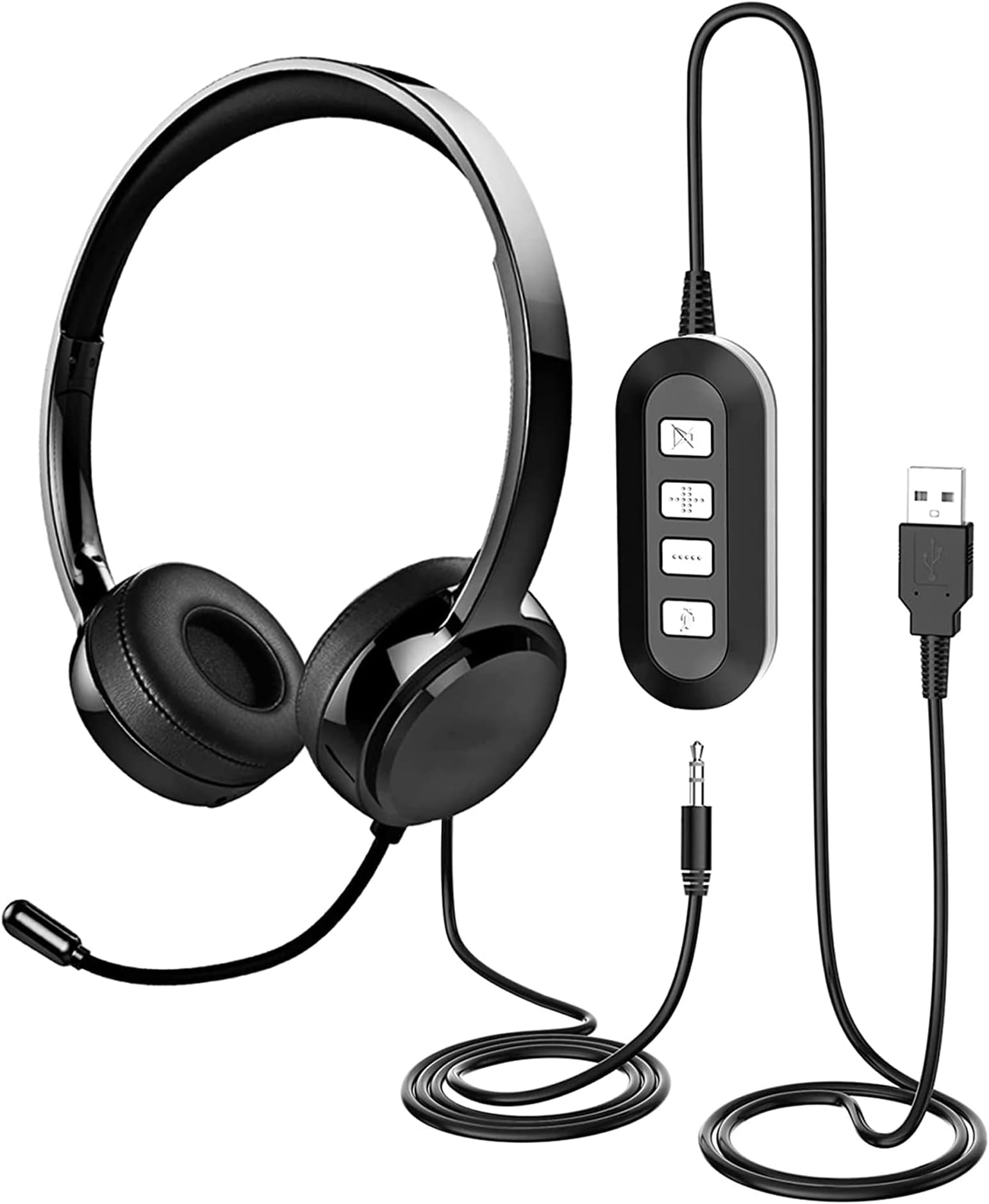 JabNecter USB Headset with Microphone for PC Laptop, 3.5mm Headphones with Microphone Noise Canceling & Volume Control, Computer Headset with Mute&Sidetone for VoIP Skype MS Teams Online Conference