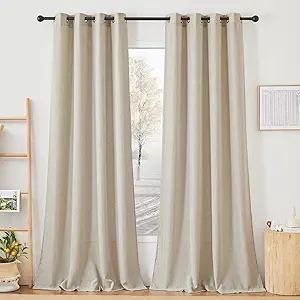 NICETOWN Living Room Curtains Linen Blend 96 inches Long, Grommet Semi Sheer Privacy Assured with Light Filtering Semi Sheer Drapes for Bedroom / Living Room, Taupe, W52 x L96, 2 Panels