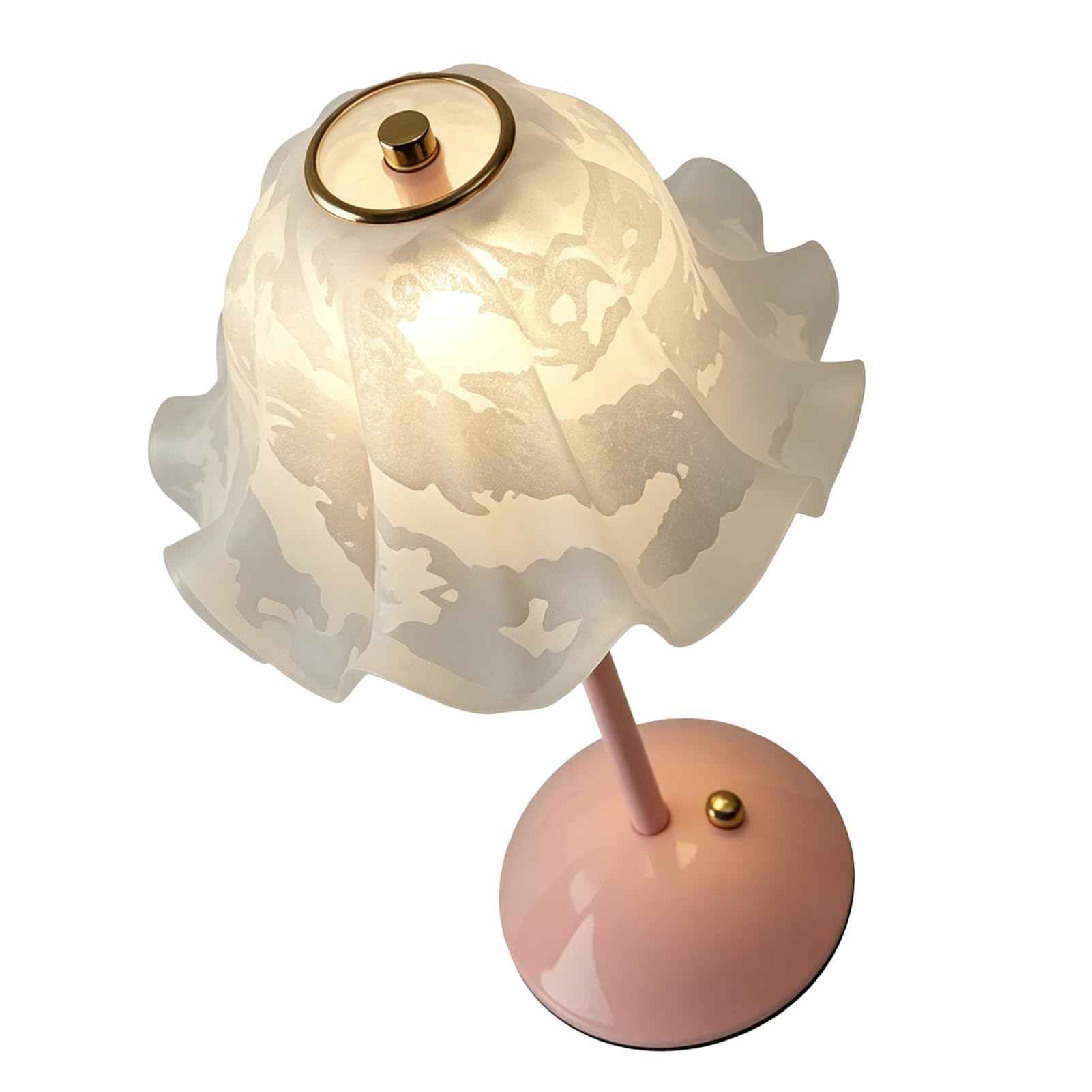 YWBL-WH Lampada da Tavolo a Fiori Senza Fili con Paralume in Vetro Petalo | Costruito in Ferro, Batteria Ricaricabile da 1200 MAh, Ricarica USB, Luce Calda Senza Sfarfallio per Comodino della Camera