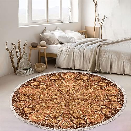 Tapis salon chambre antidérapant coton mandala orange 120cm - 2