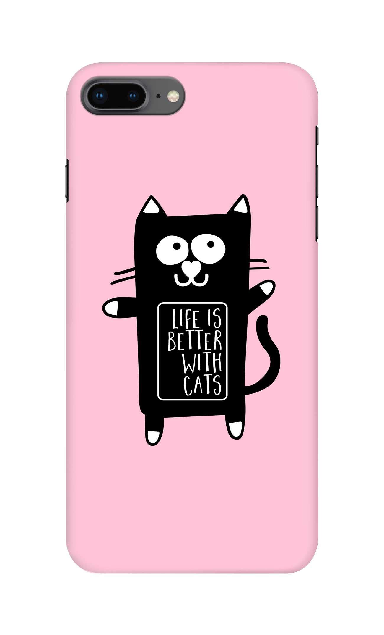 StylizeddCase Compatible with Apple iPhone 8 Plus Case Slim Snap Classic Series Customized Mobile Cover Hard PC Shield Matte Finish Print [Designed for Apple iPhone 8 Plus] - Life is better with cats