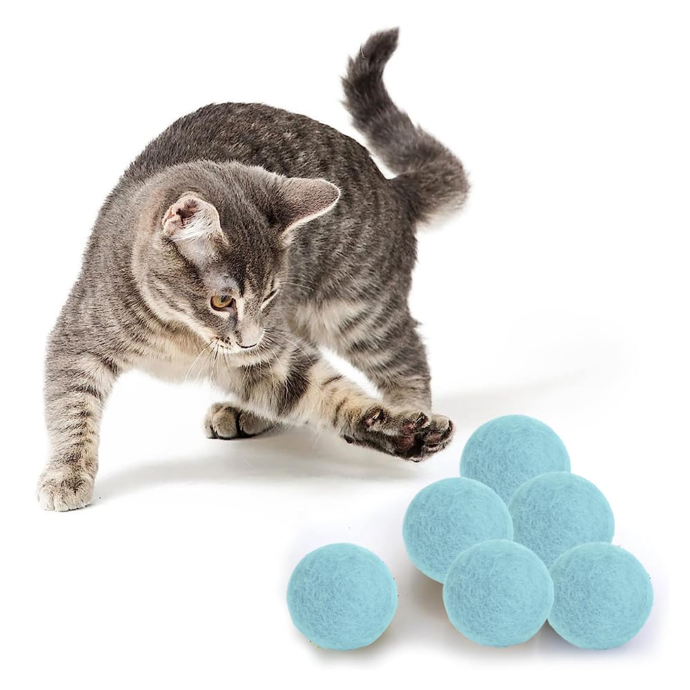 Pawcart Interactive Cat Soft Toy for Pet Play | Lightweight & Silent Felted Training Activity Balls | Handcrafted Wool Felt Small Bouncy Ball (Pack of 6 - Blue) (B0CVDZF592) Amazon Price History, Amazon Price Tracker